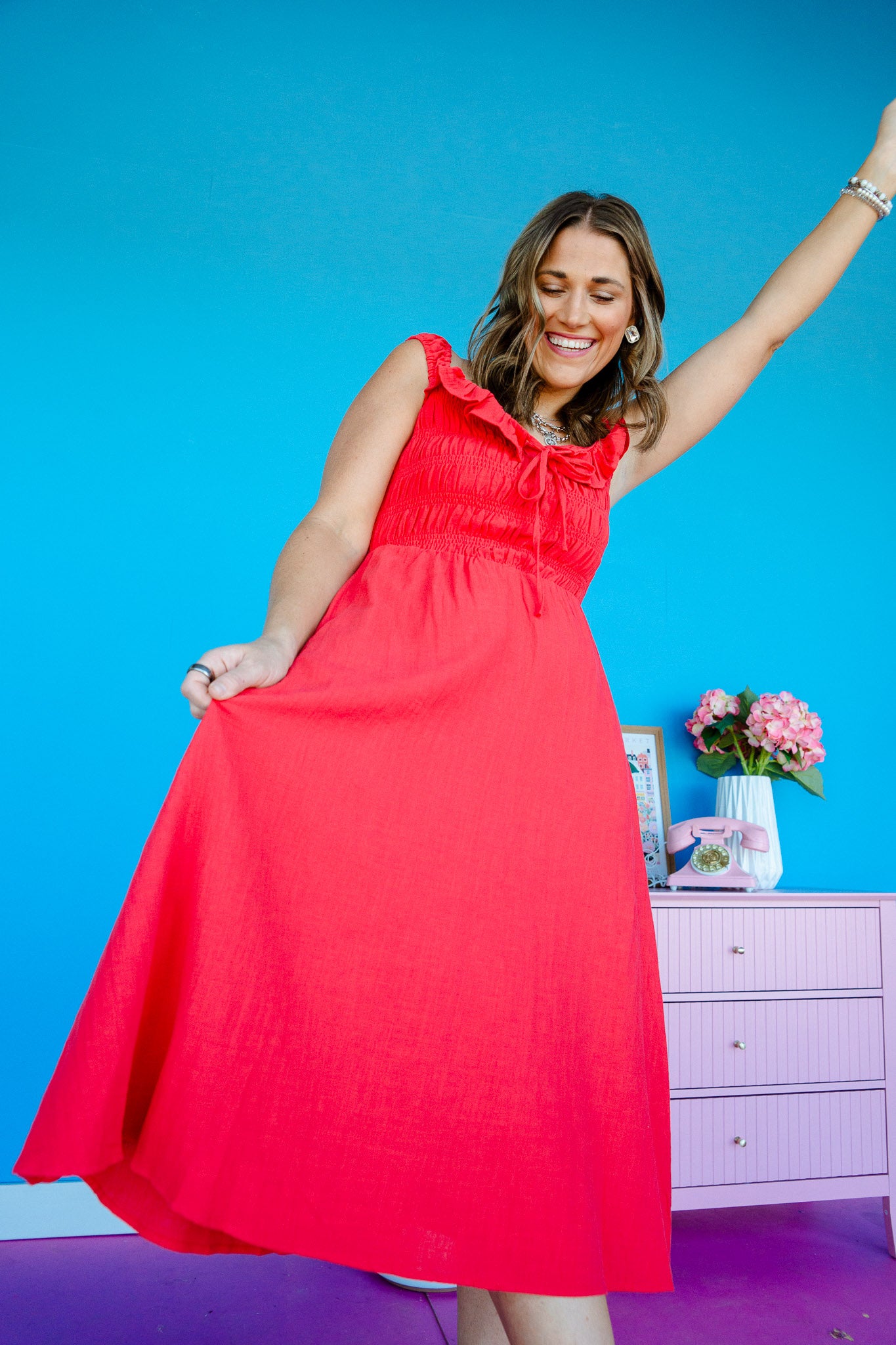 Janelle Ruffle Maxi Dress - Soft Coral Red