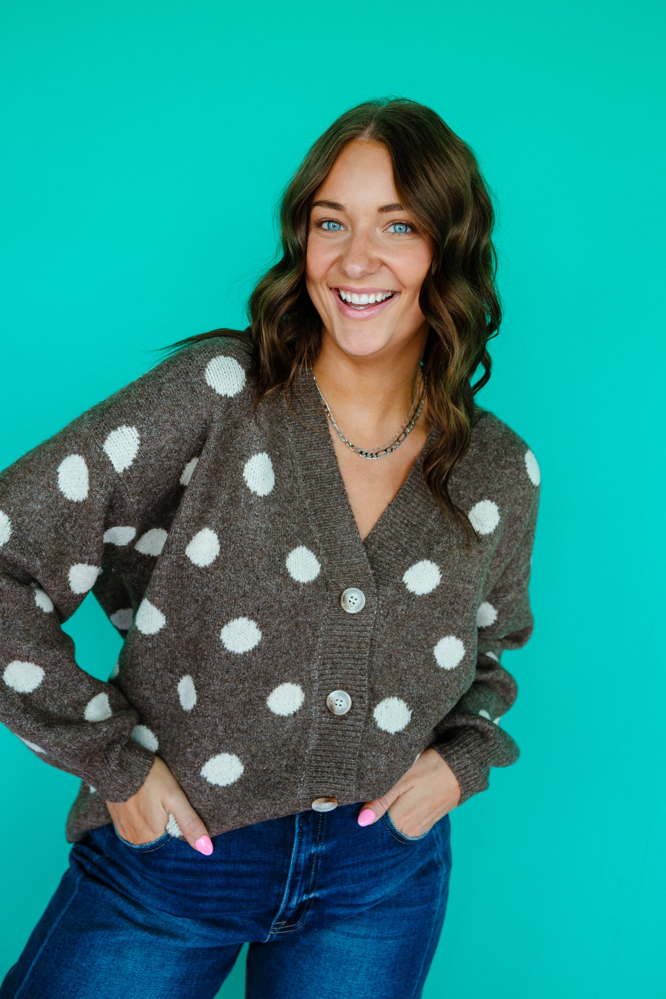 Brooke Polka Dot Cardigan - Rose Brown