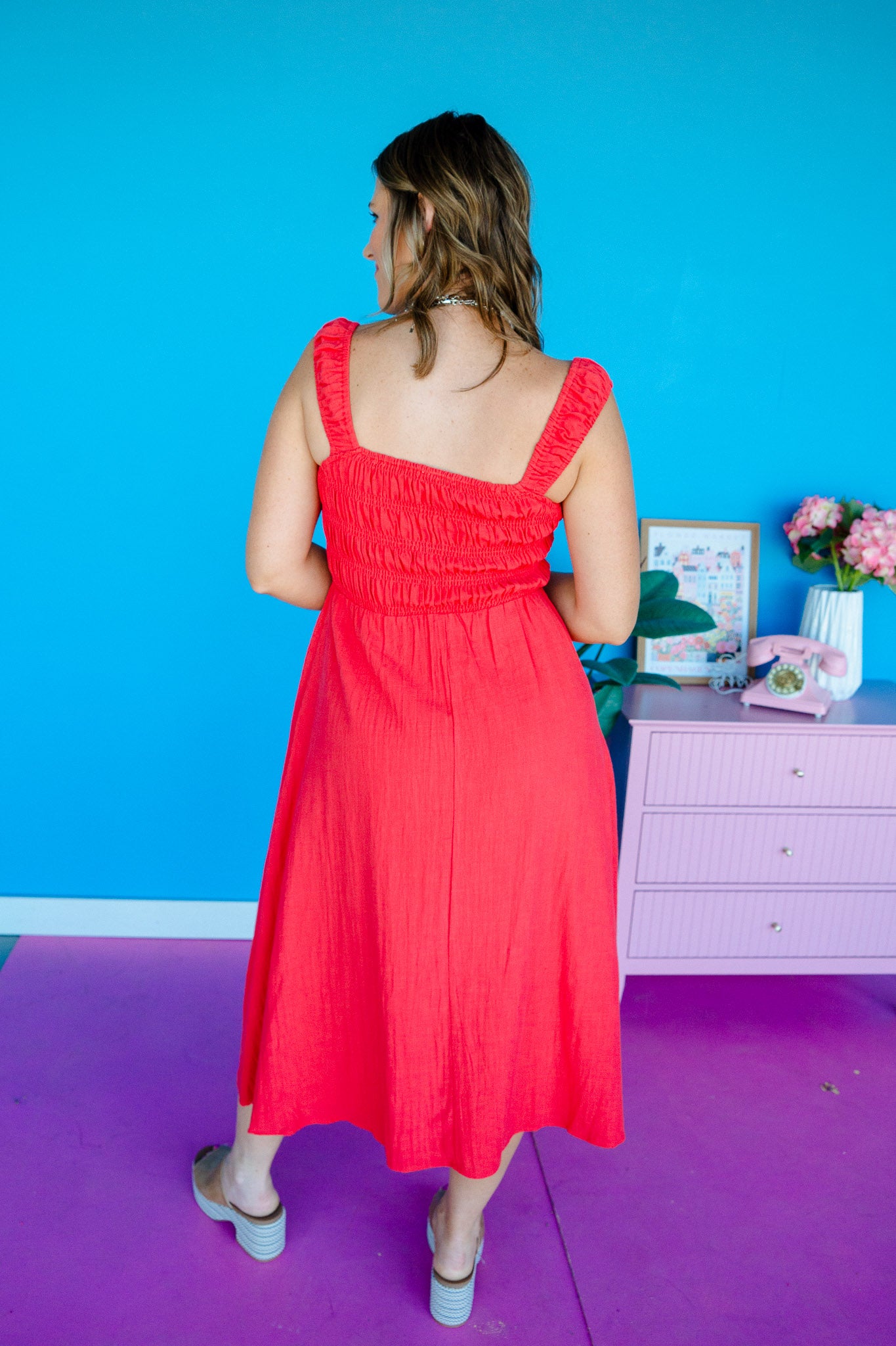 Janelle Ruffle Maxi Dress - Soft Coral Red