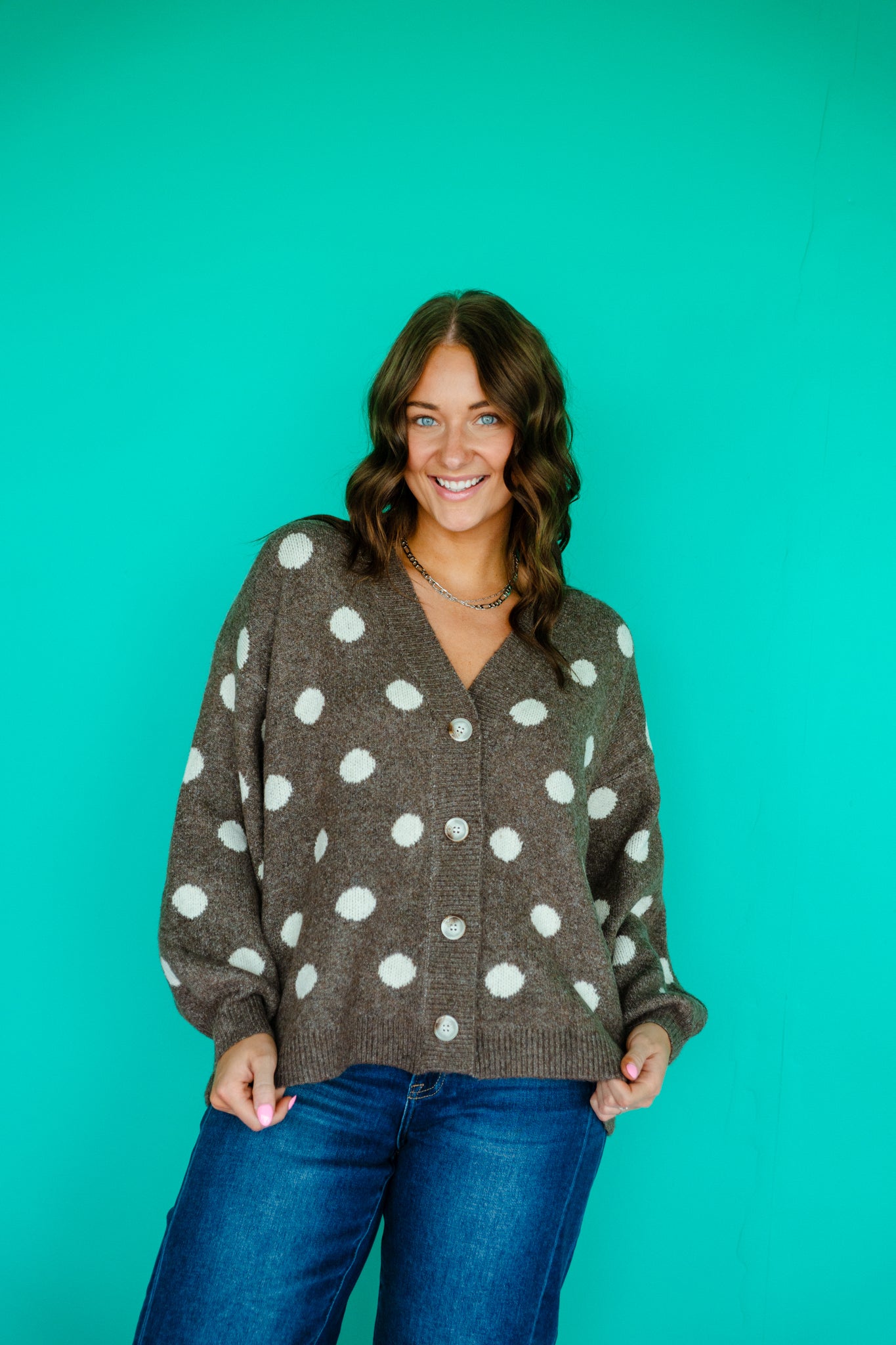 Brooke Polka Dot Cardigan - Rose Brown