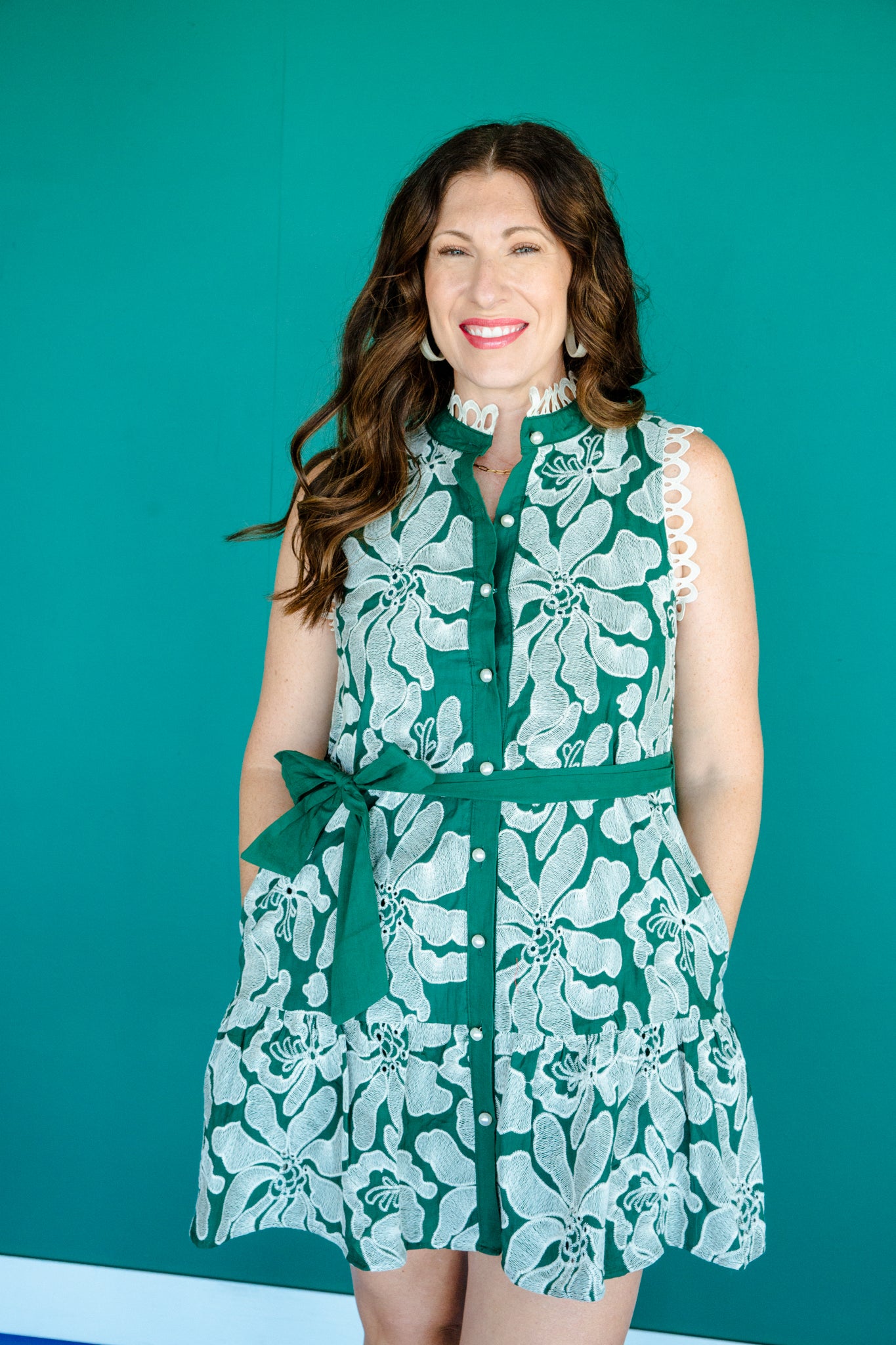 Cordelia Embroidered Mini Dress - Forest Green + Oyster