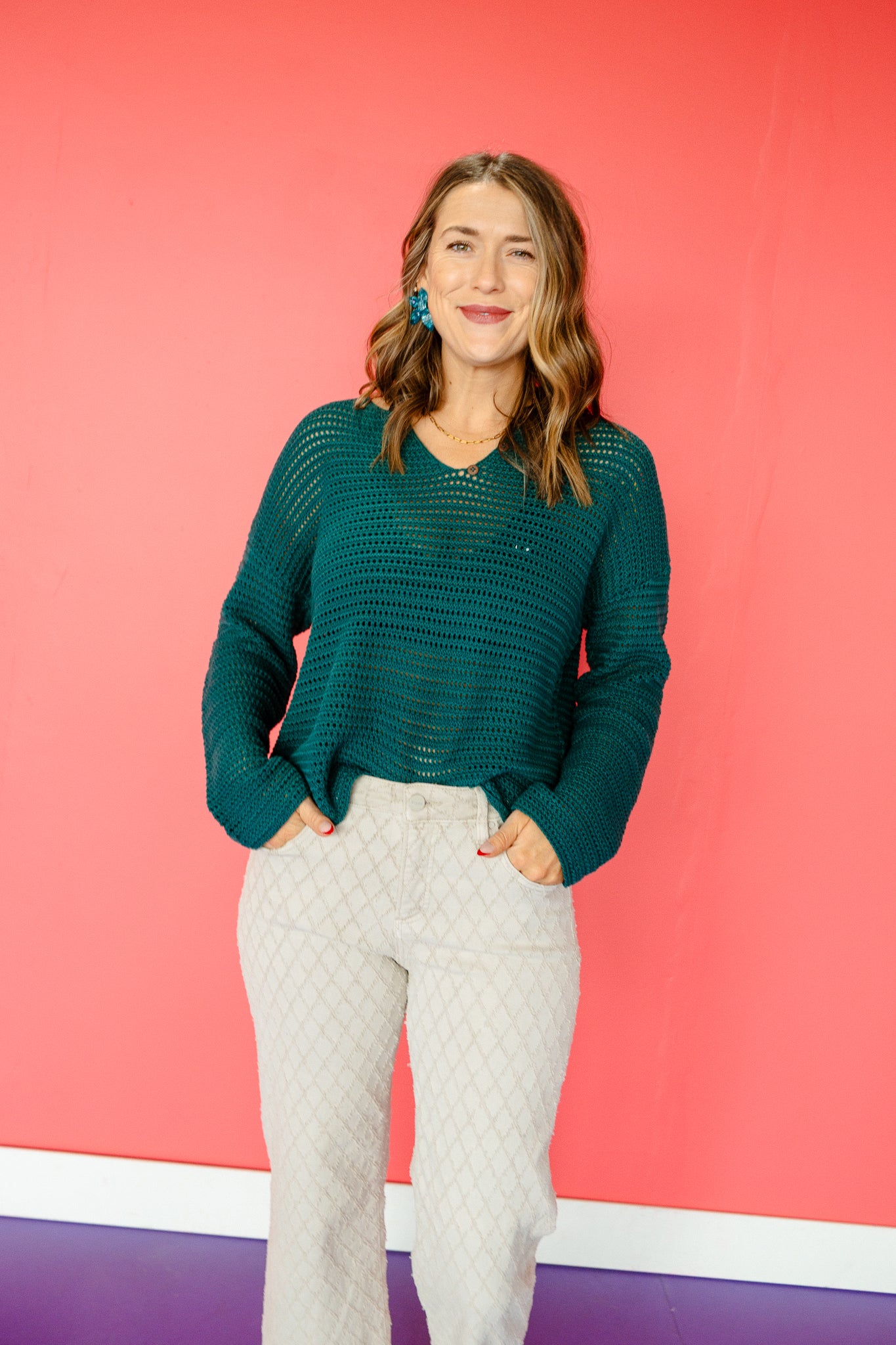 Colleen Open Knit Sweater - Kingfisher