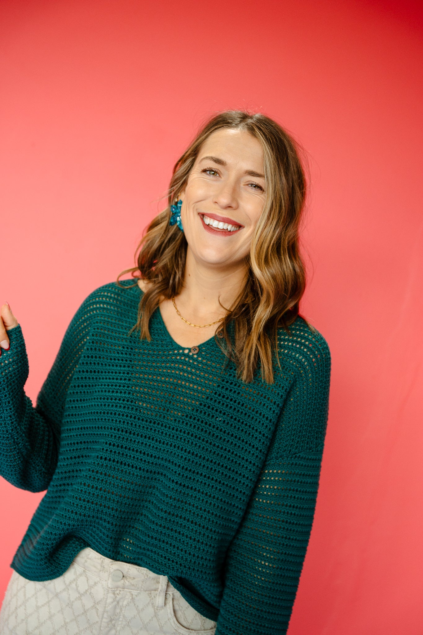 Colleen Open Knit Sweater - Kingfisher