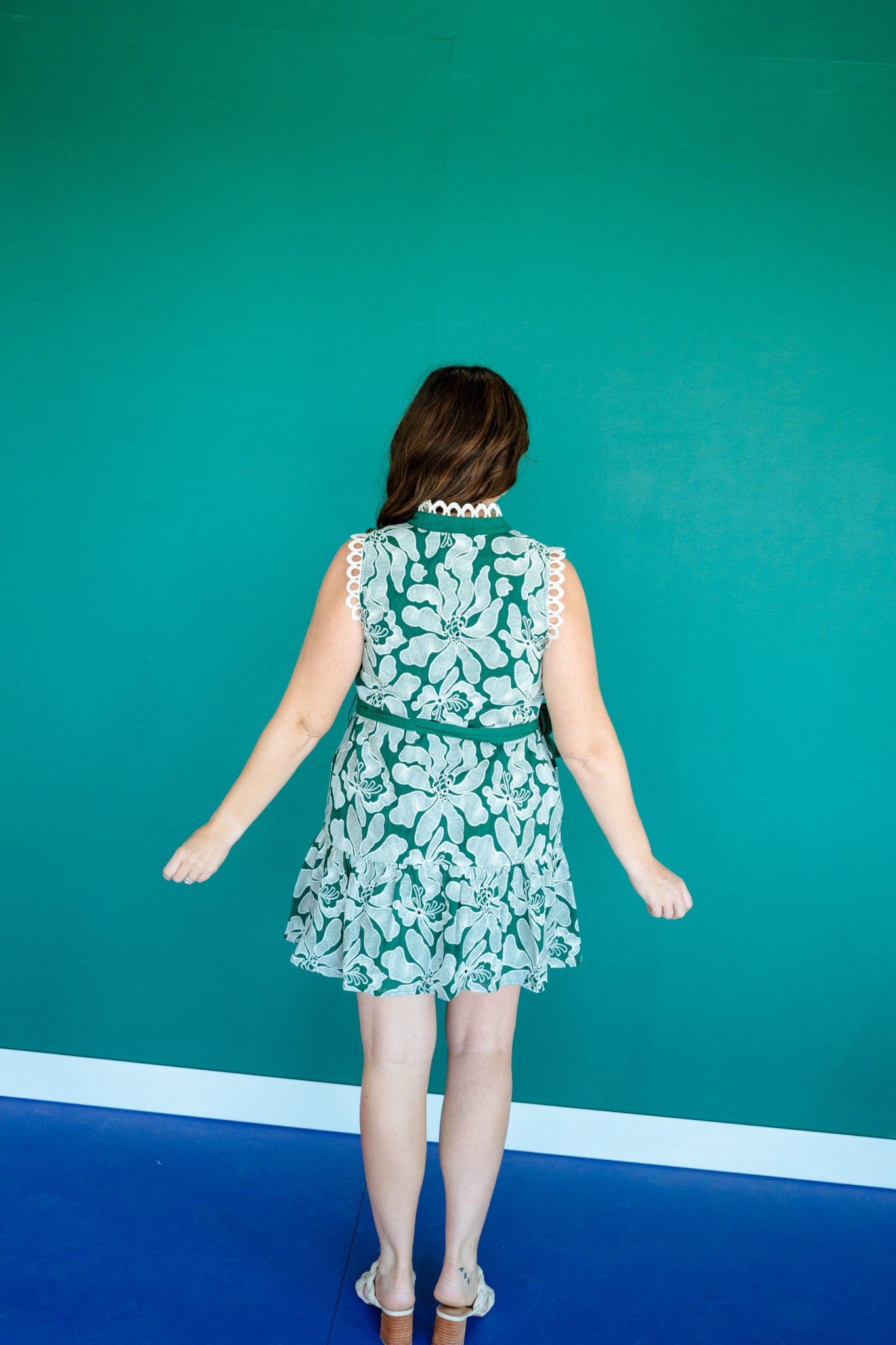 Cordelia Embroidered Mini Dress - Forest Green + Oyster