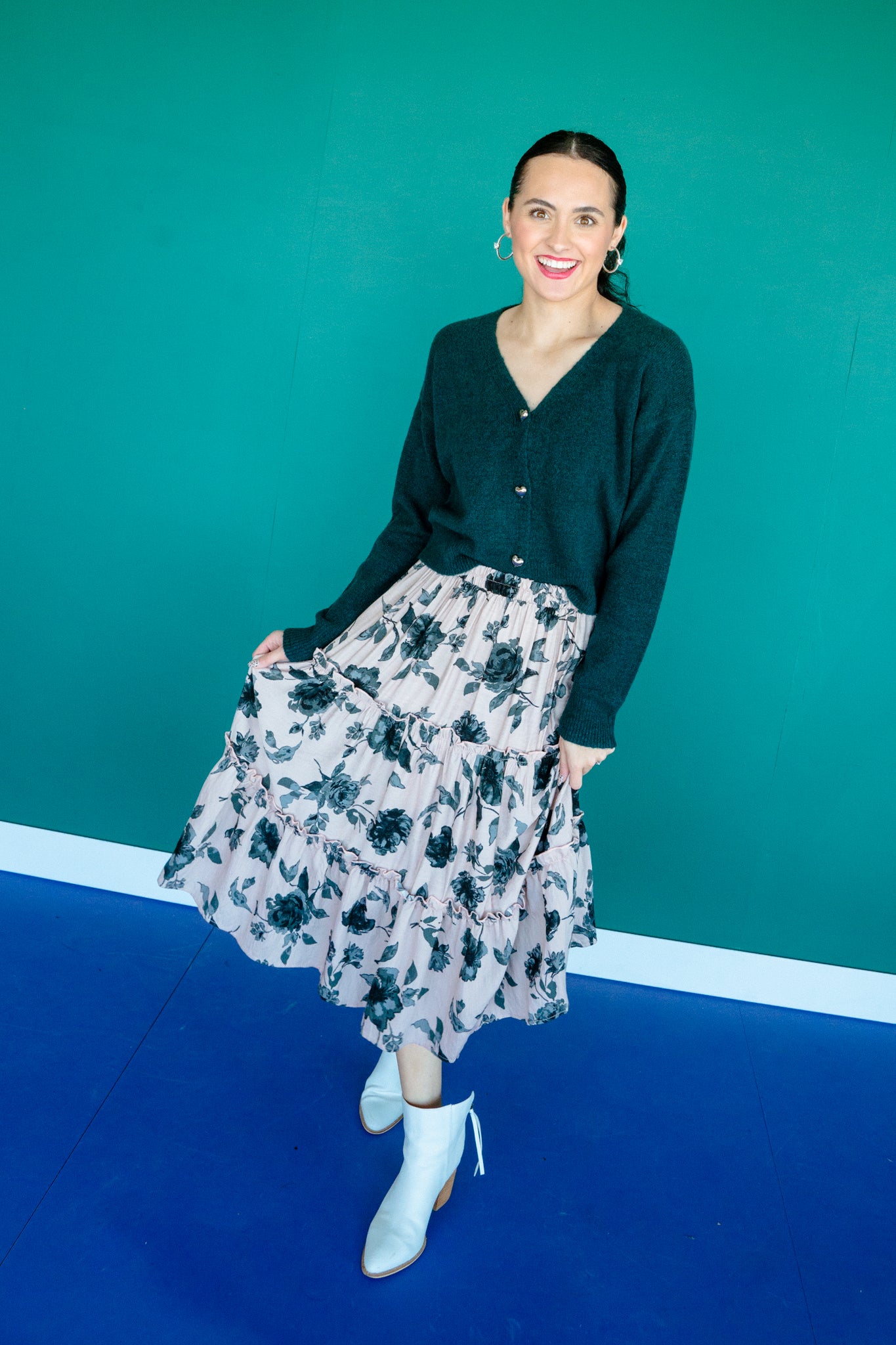 Vivienne Floral Tiered Skirt - Cool Pink + Grey