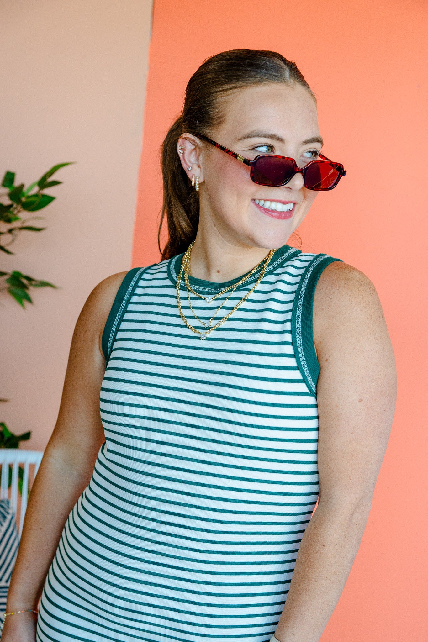 Tia Striped Midi Dress - Forest Green + Oyster