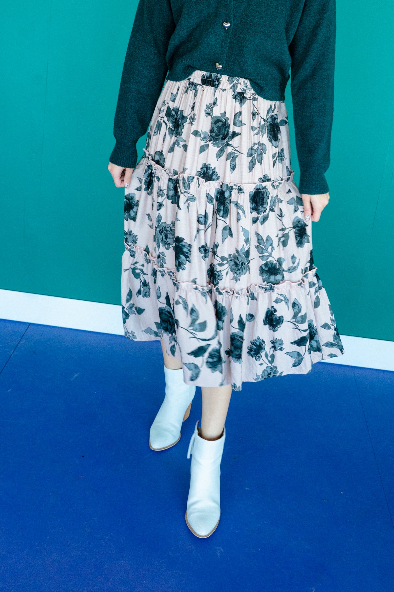 Vivienne Floral Tiered Skirt - Cool Pink + Grey