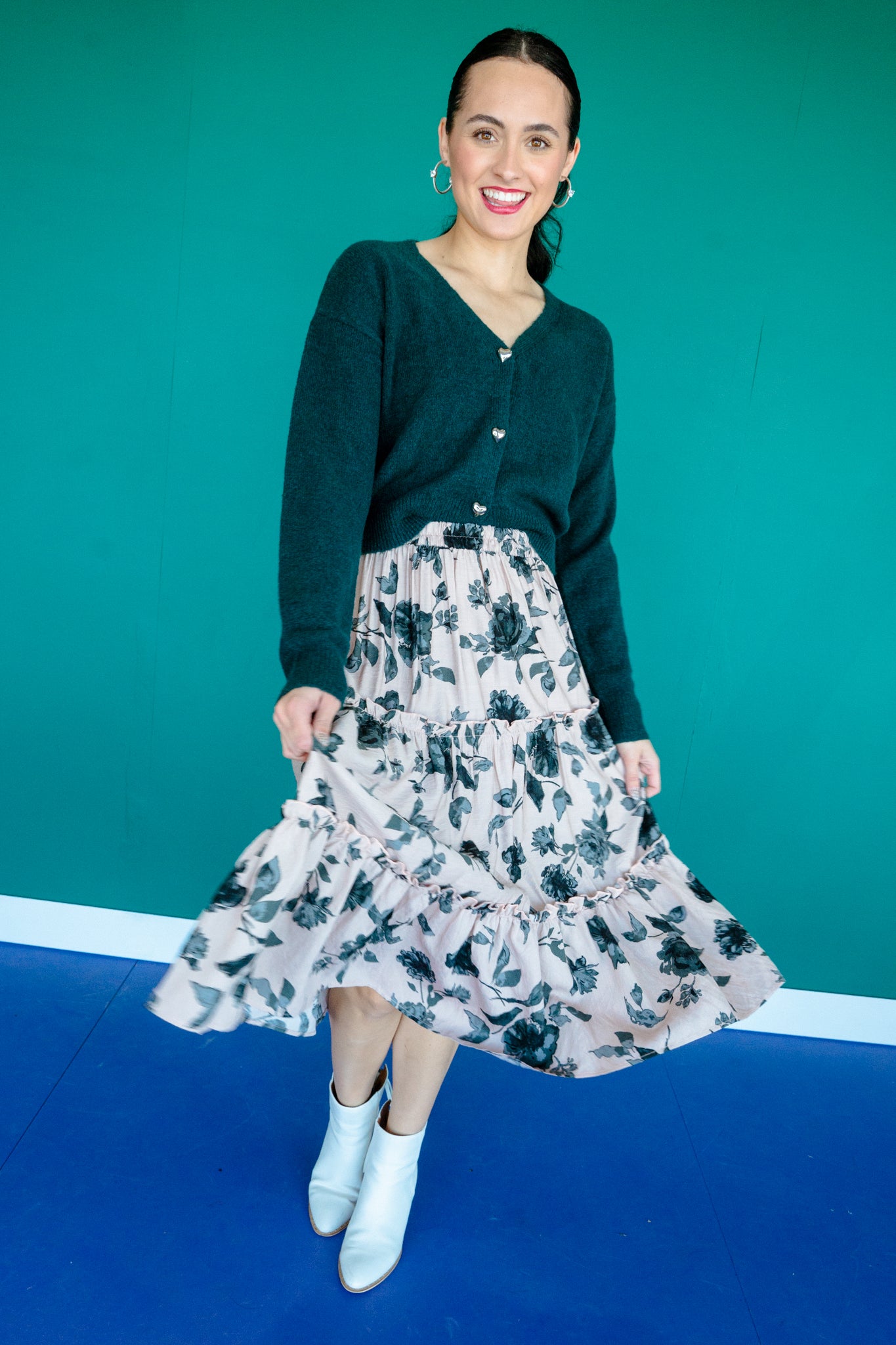 Vivienne Floral Tiered Skirt - Cool Pink + Grey