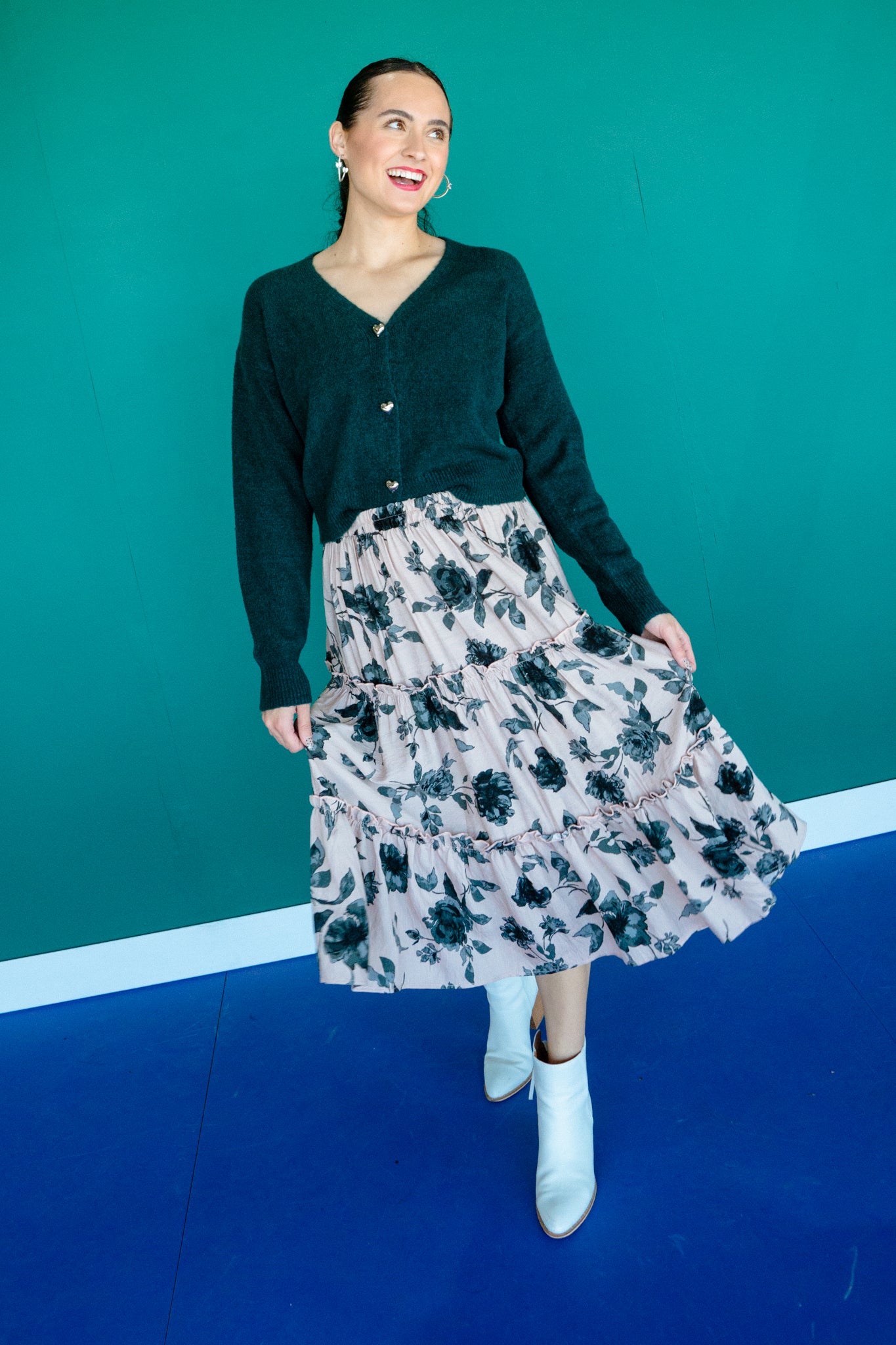 Vivienne Floral Tiered Skirt - Cool Pink + Grey