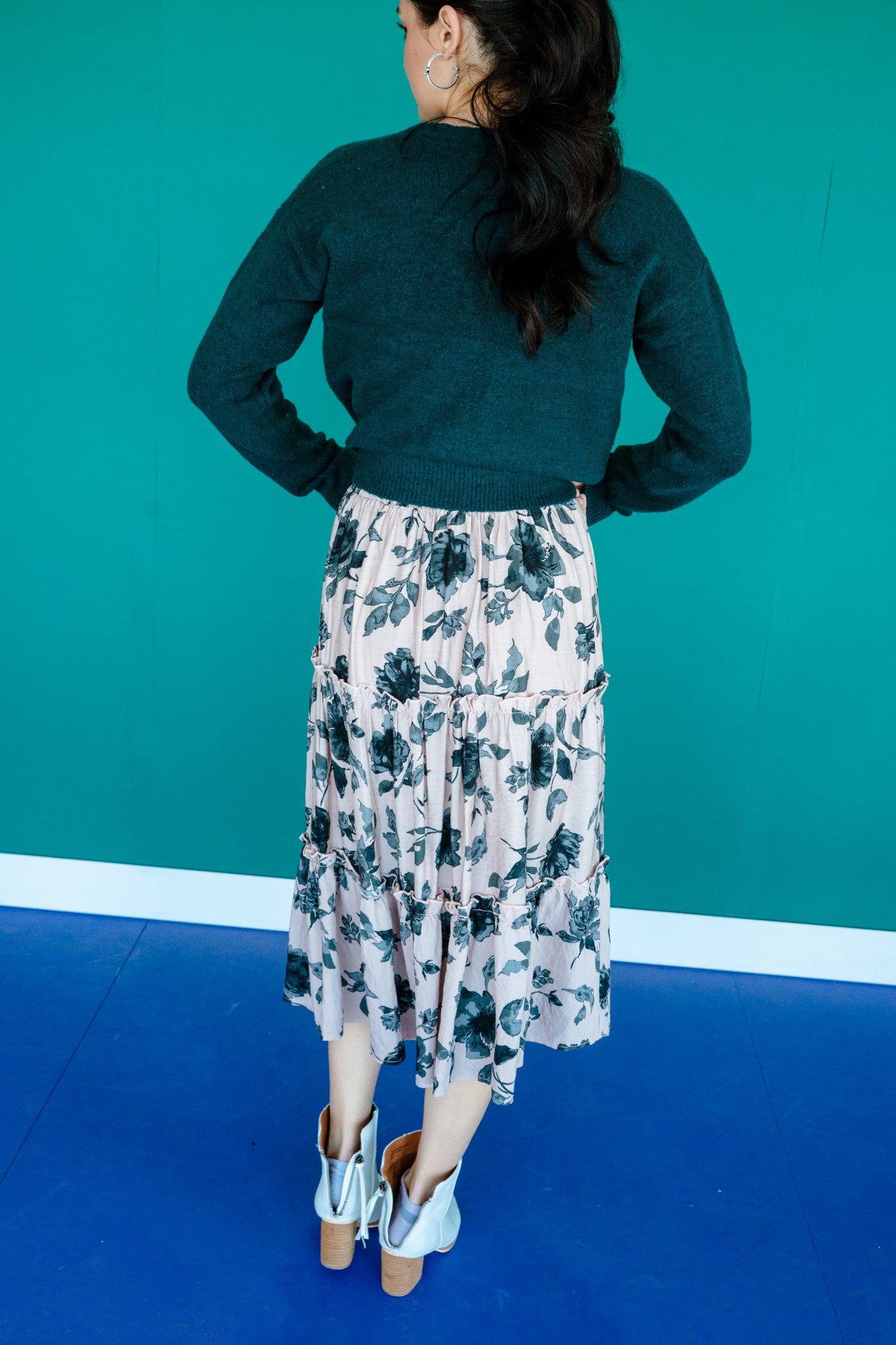 Vivienne Floral Tiered Skirt - Cool Pink + Grey