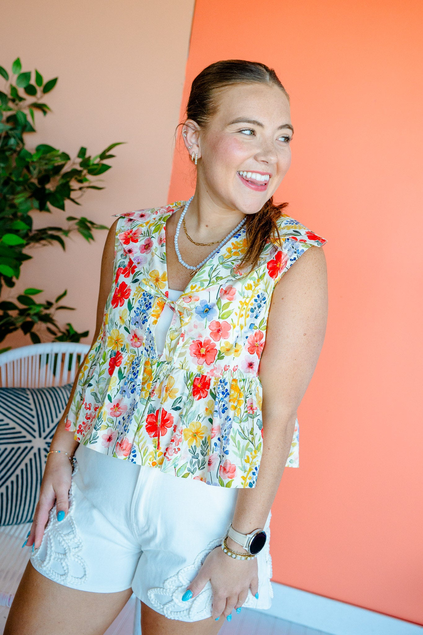 Camille Floral Blouse - Oyster + Light Sage + Yellow Ochre