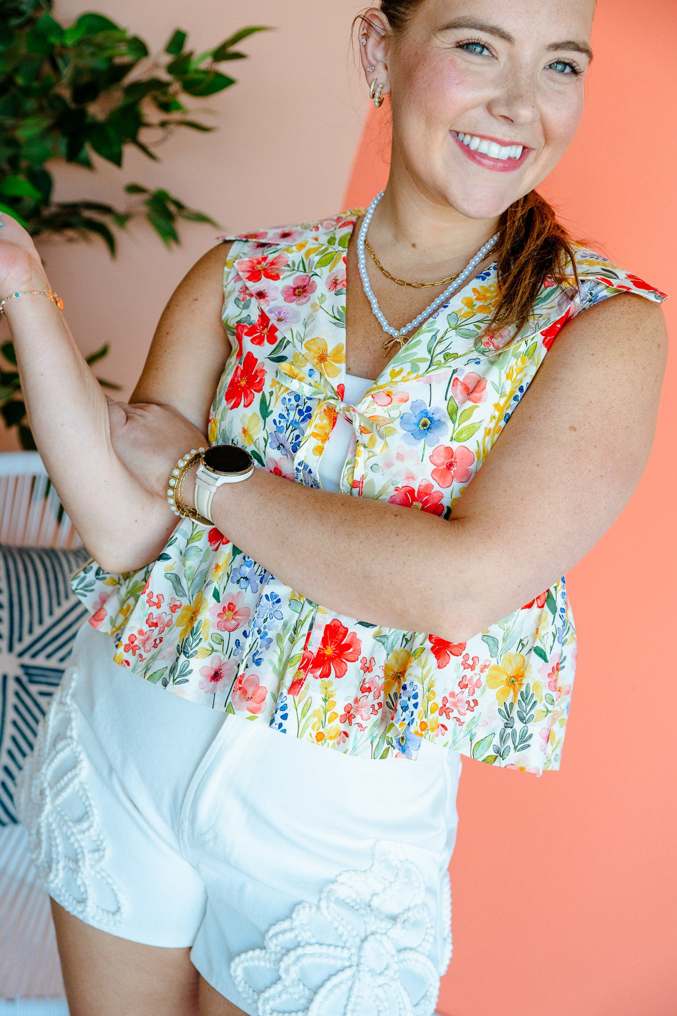 Camille Floral Blouse - Oyster + Light Sage + Yellow Ochre