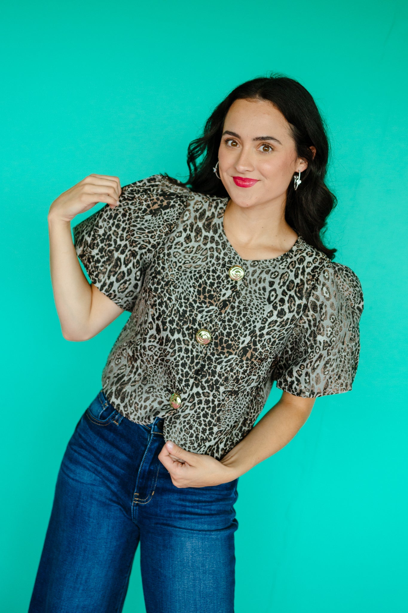 Nova Puff Sleeve Blouse - Grey + Black