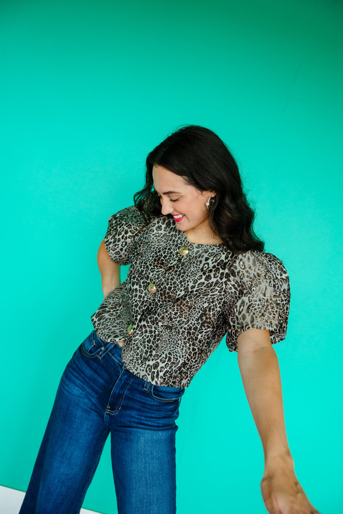 Nova Puff Sleeve Blouse - Grey + Black