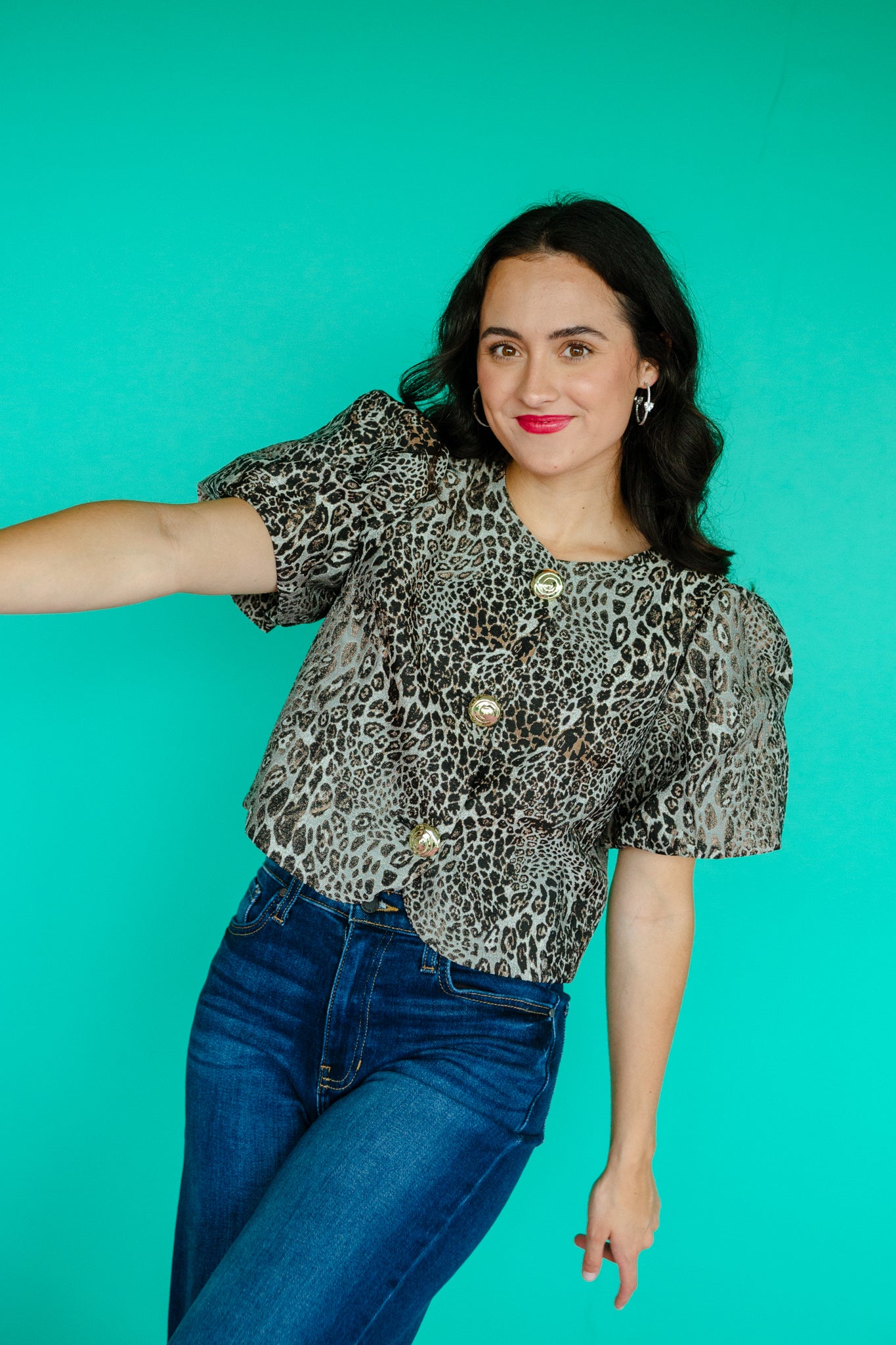 Nova Puff Sleeve Blouse - Grey + Black