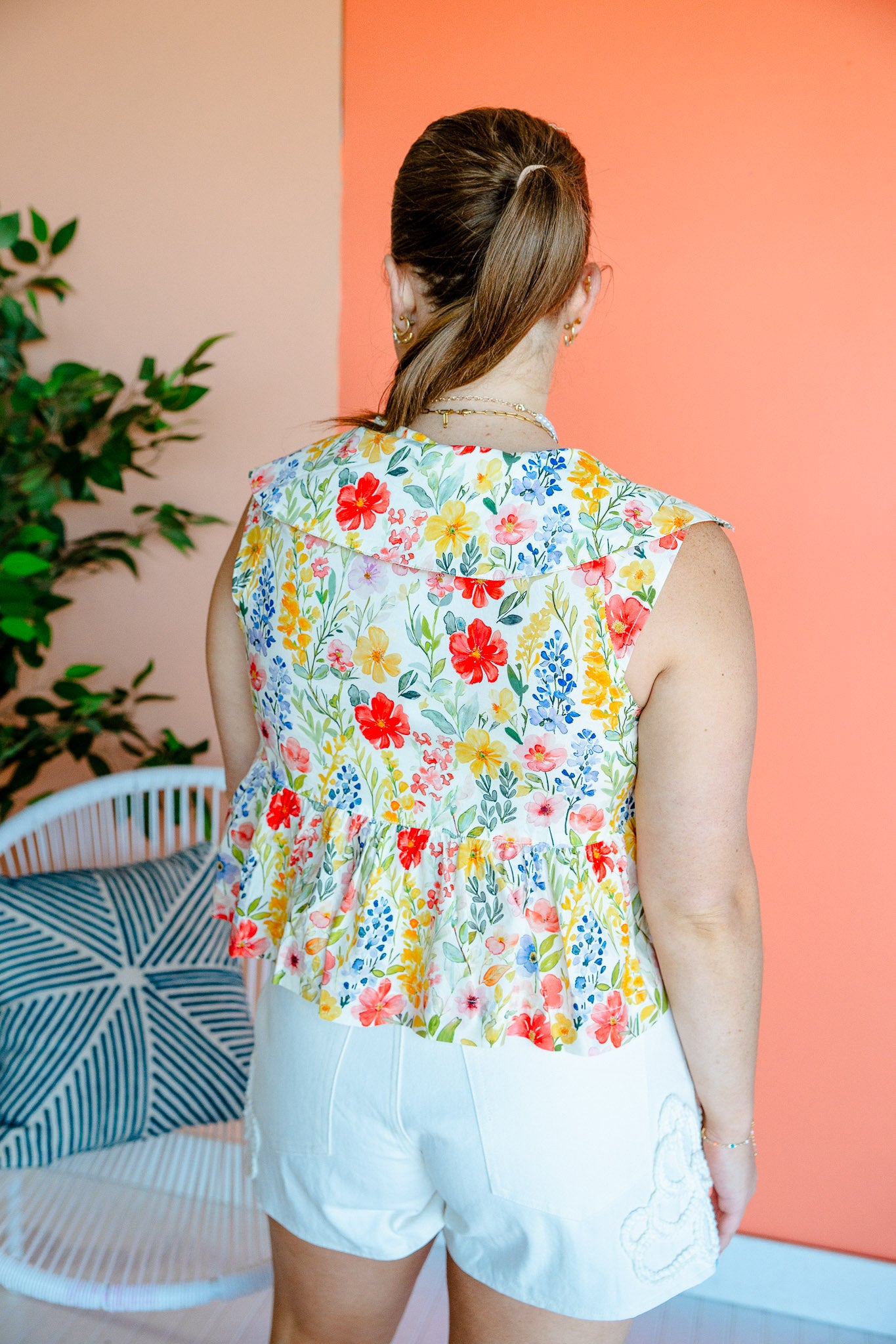 Camille Floral Blouse - Oyster + Light Sage + Yellow Ochre