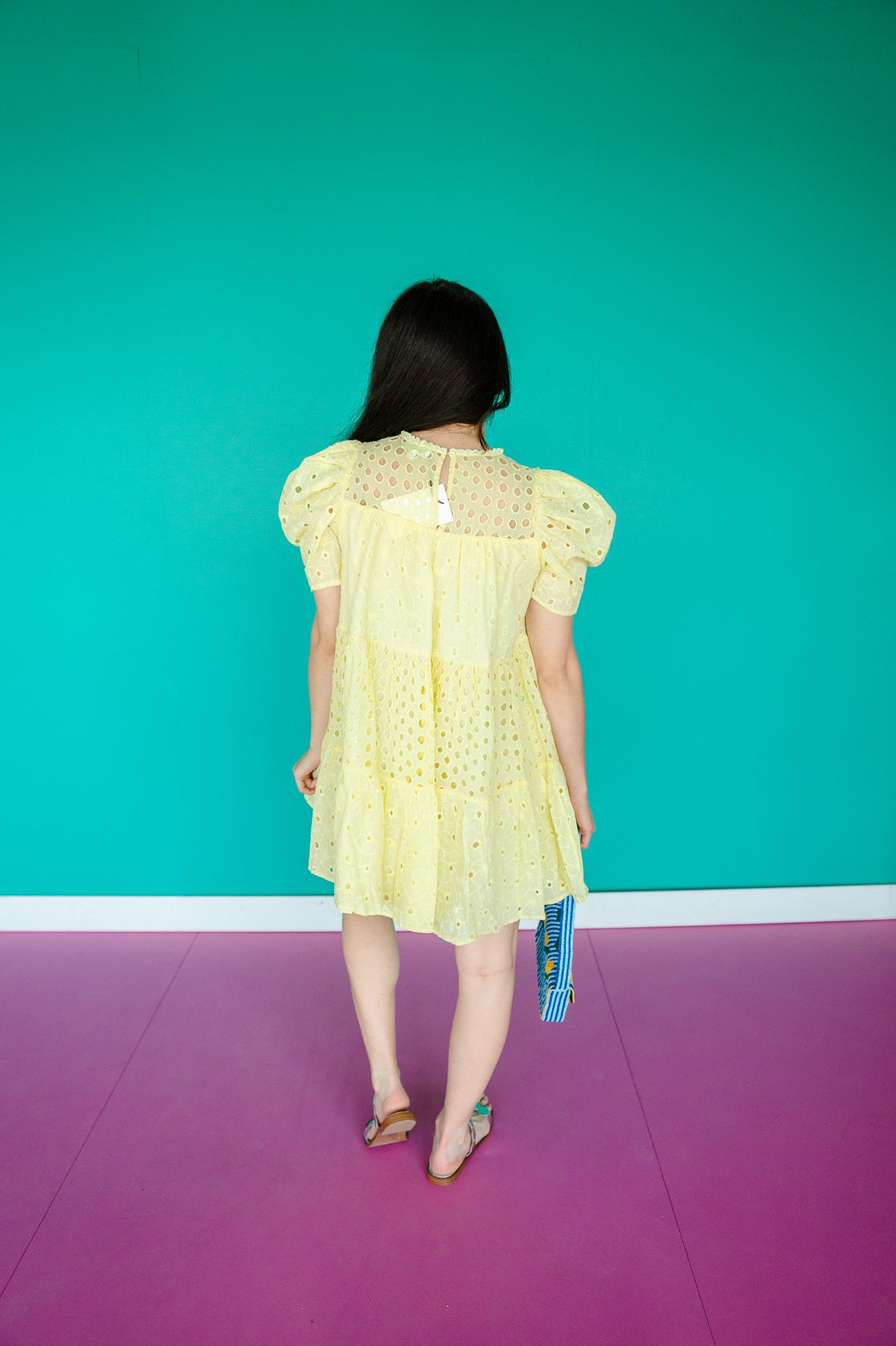 Lenny Eyelet Babydoll Mini Dress - Cool Yellow