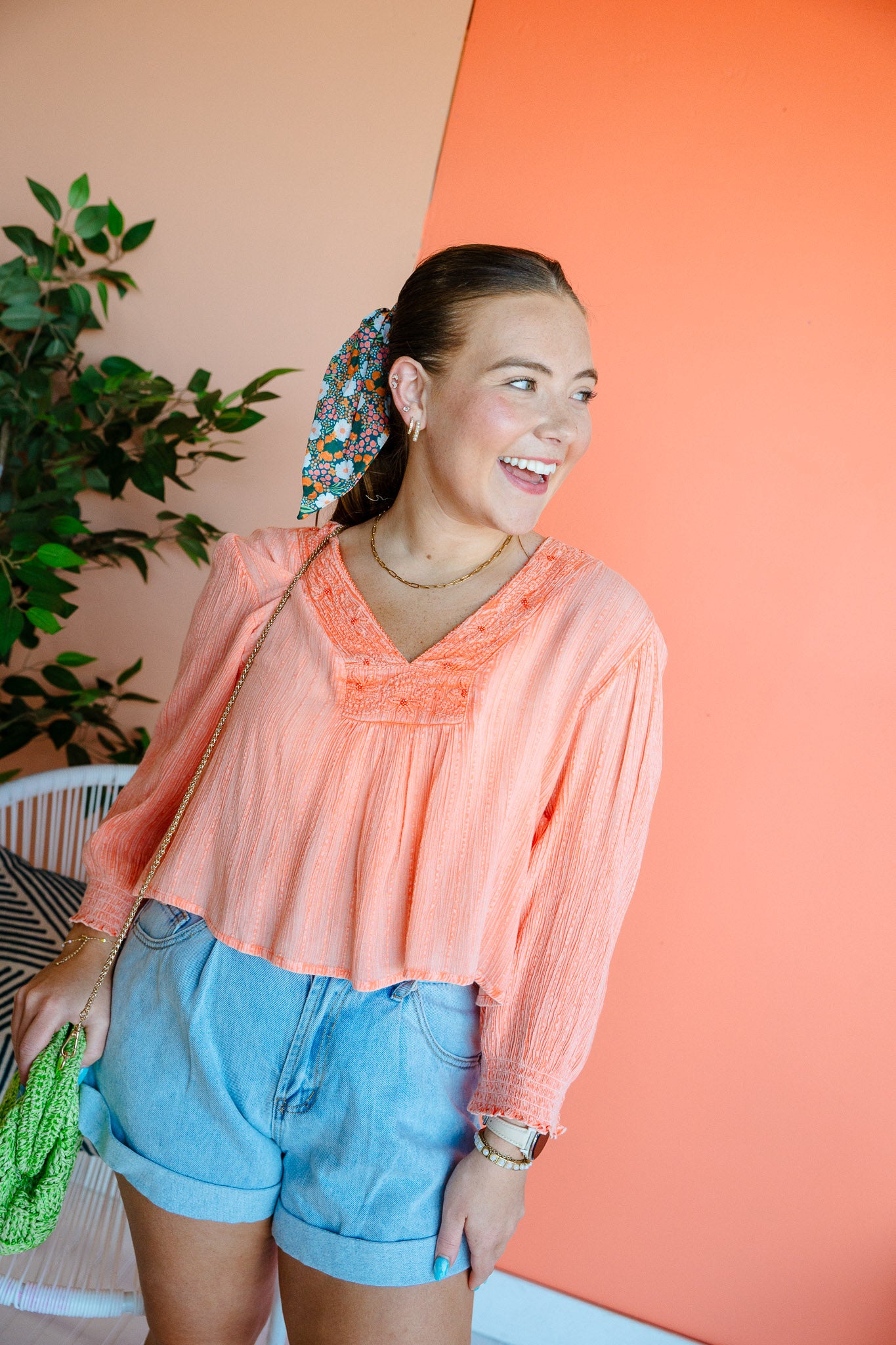 Percy V-Neck Blouse - Tangerine