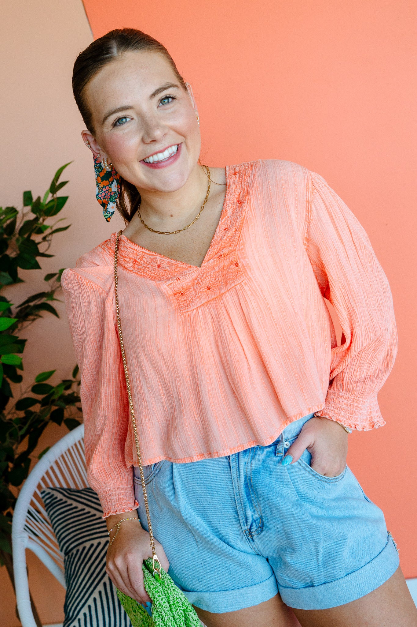 Percy V-Neck Blouse - Tangerine