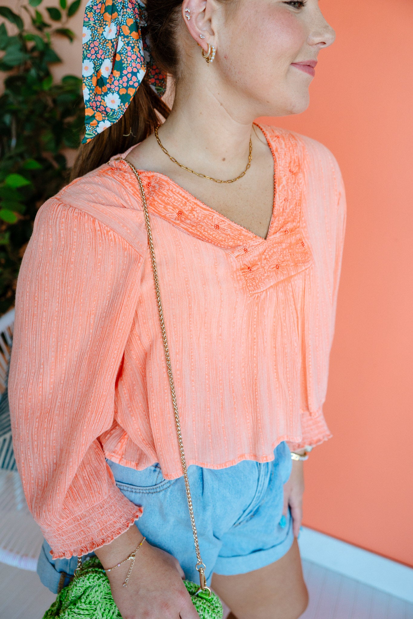 Percy V-Neck Blouse - Tangerine