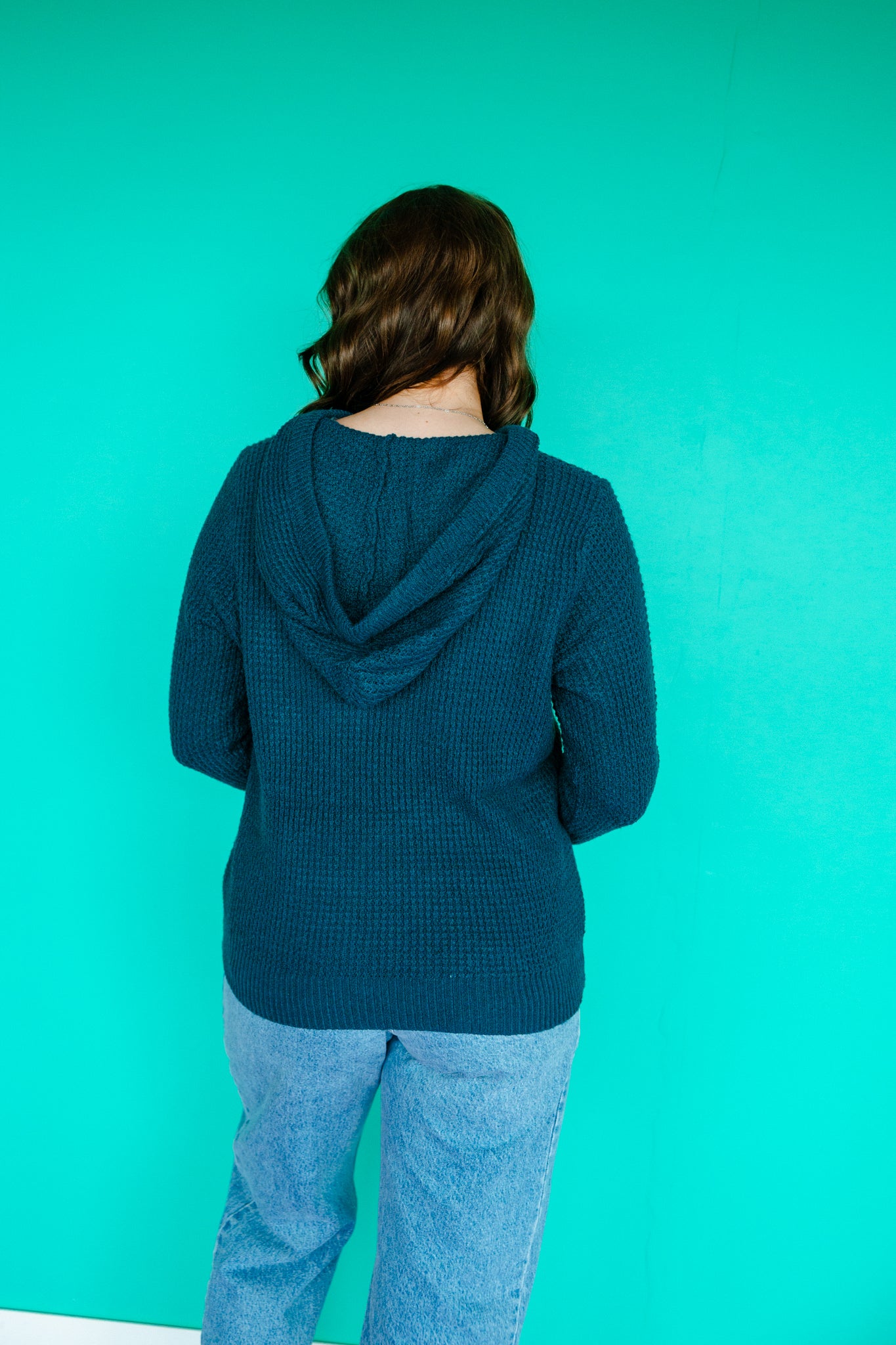 Vera Waffle Knit Hoodie - Kingfisher