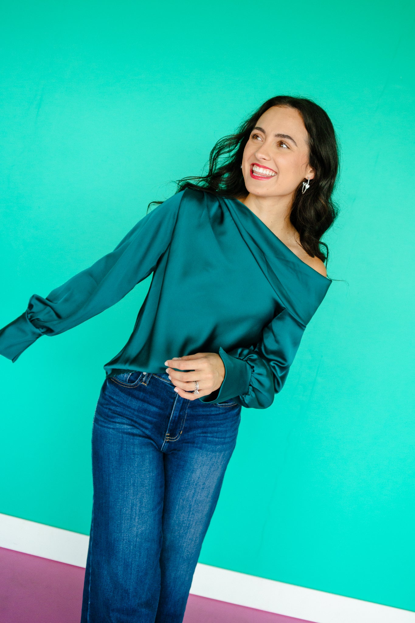 Shelby Drop Shoulder Satin Top - Light Pine