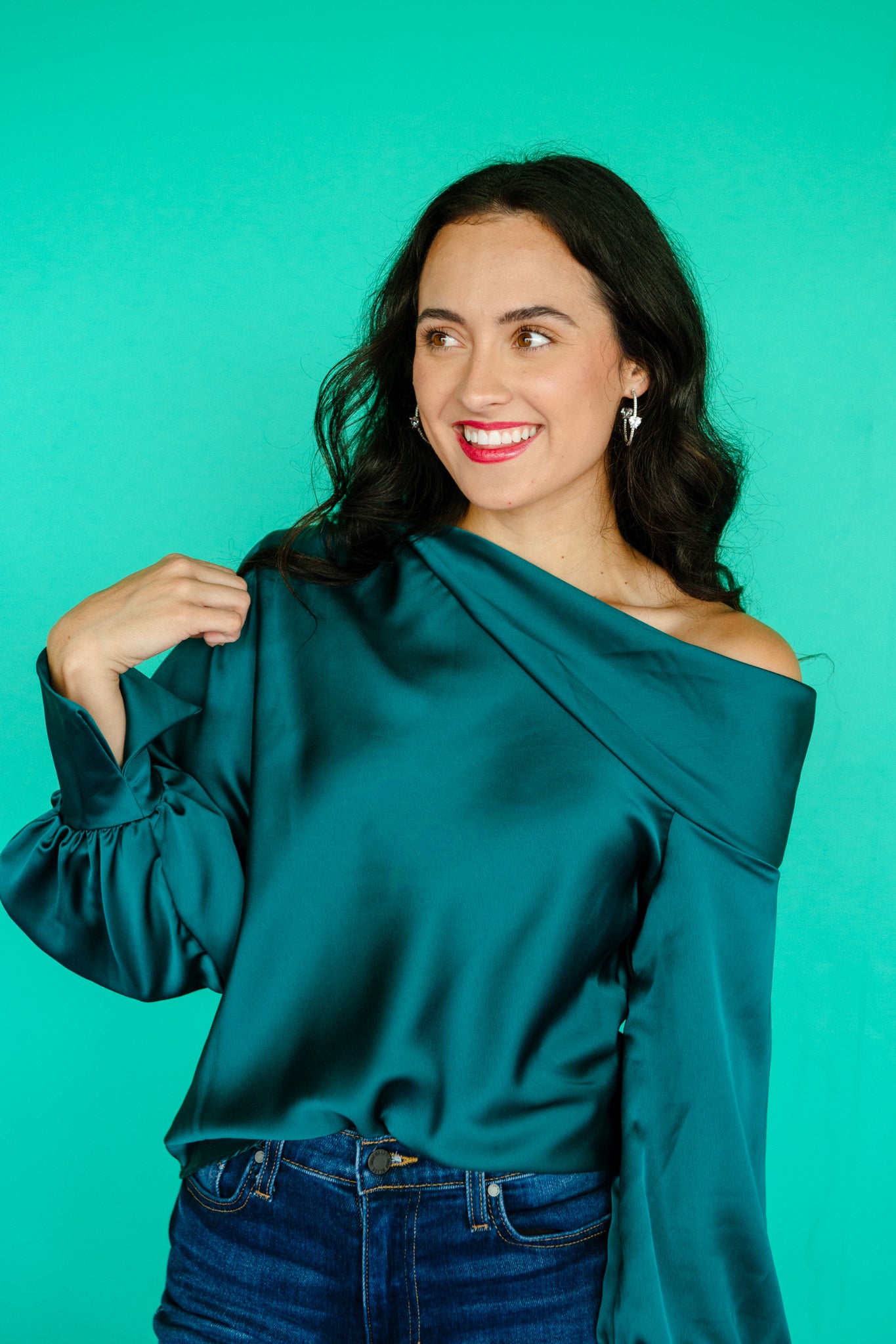 Shelby Drop Shoulder Satin Top - Light Pine