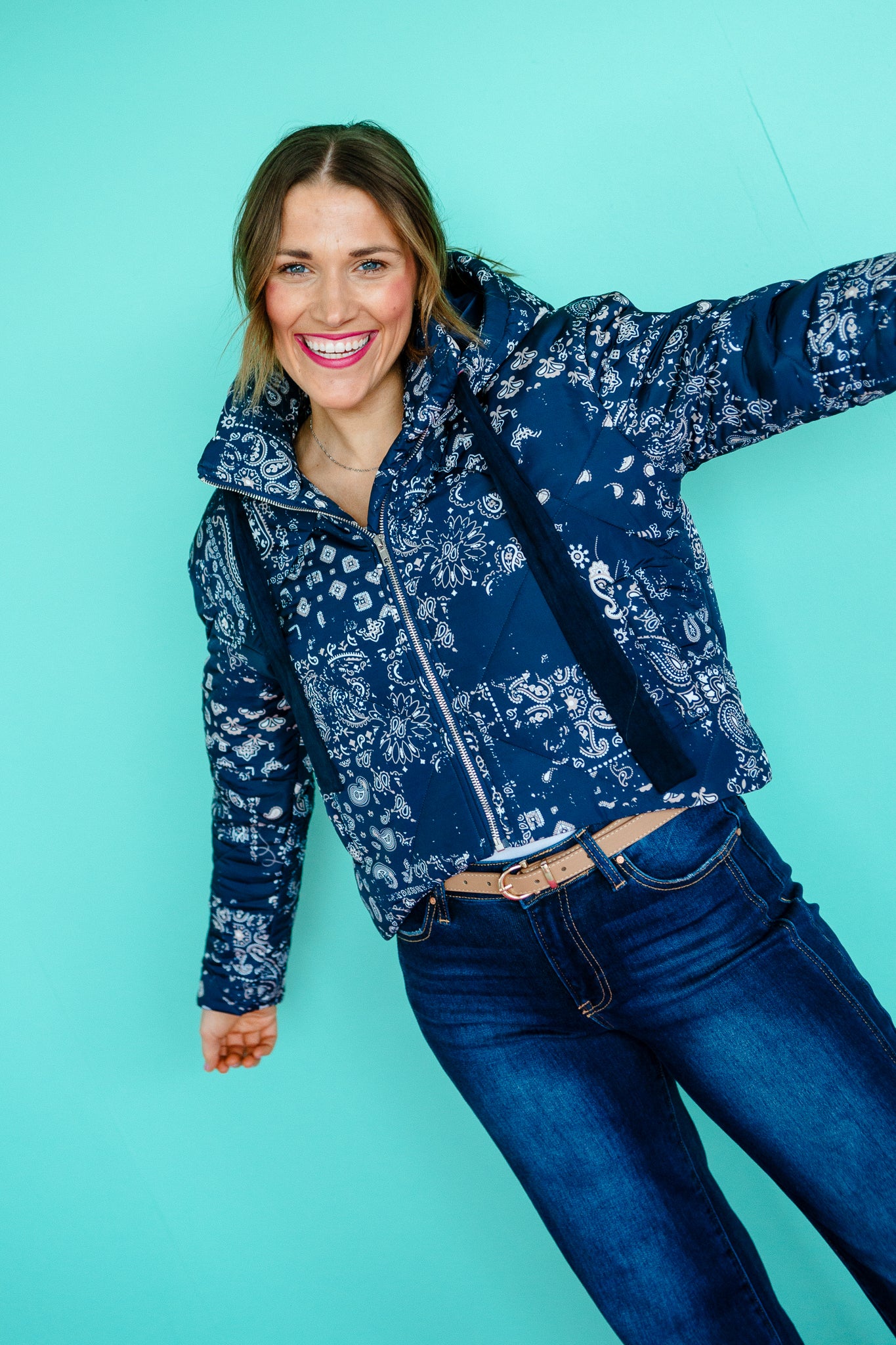 Belle Paisley Print Jacket - French Navy