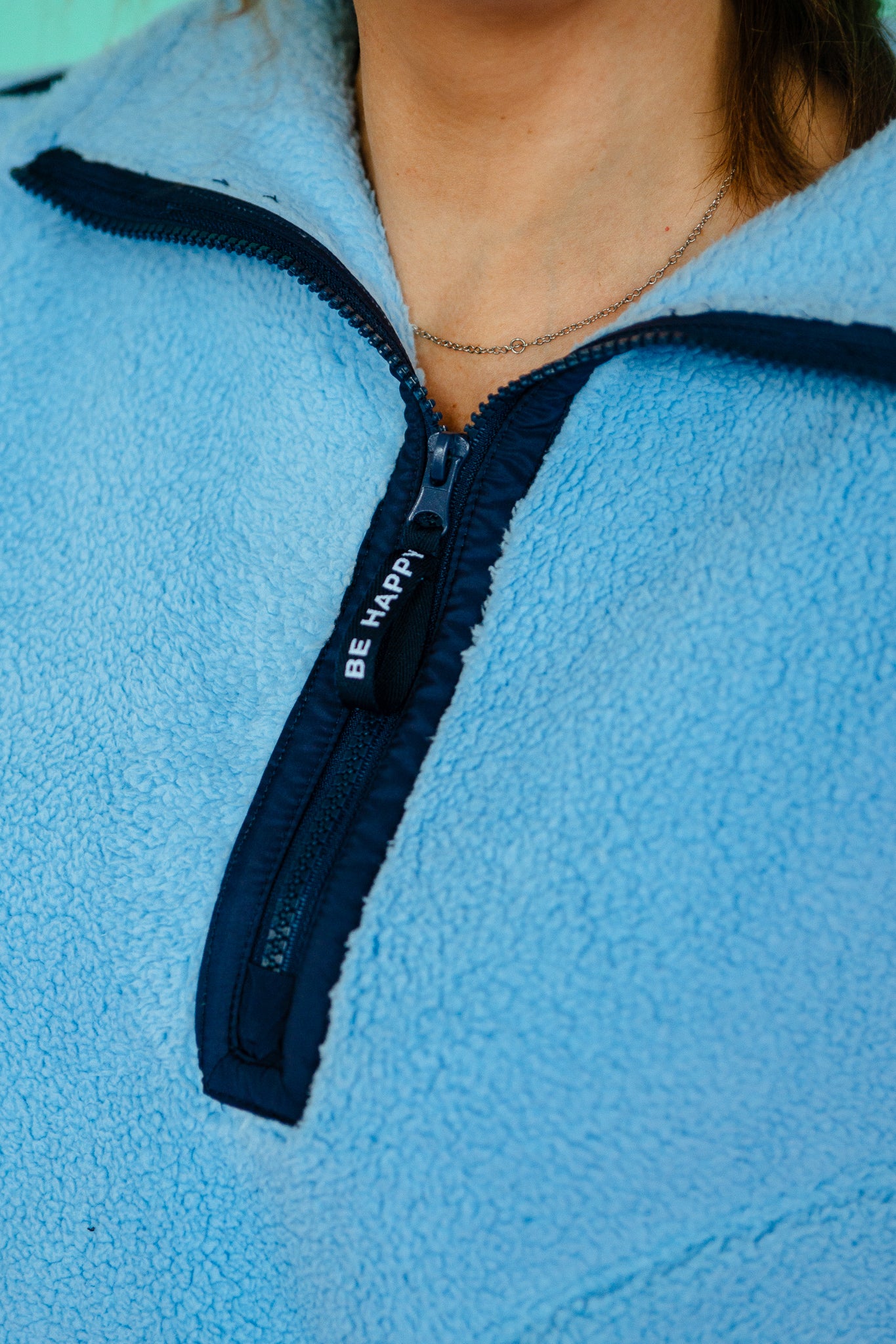 Be Happy Half Zip Fleece - French Navy + Sky Blue