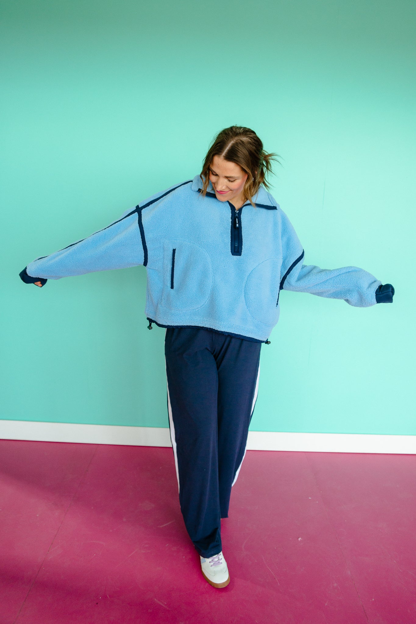 Be Happy Half Zip Fleece - French Navy + Sky Blue
