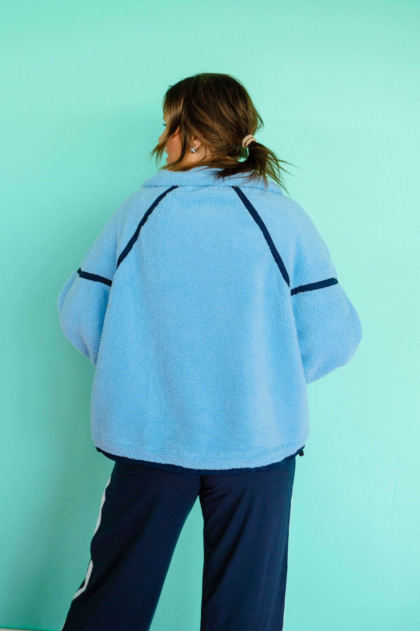 Be Happy Half Zip Fleece - French Navy + Sky Blue