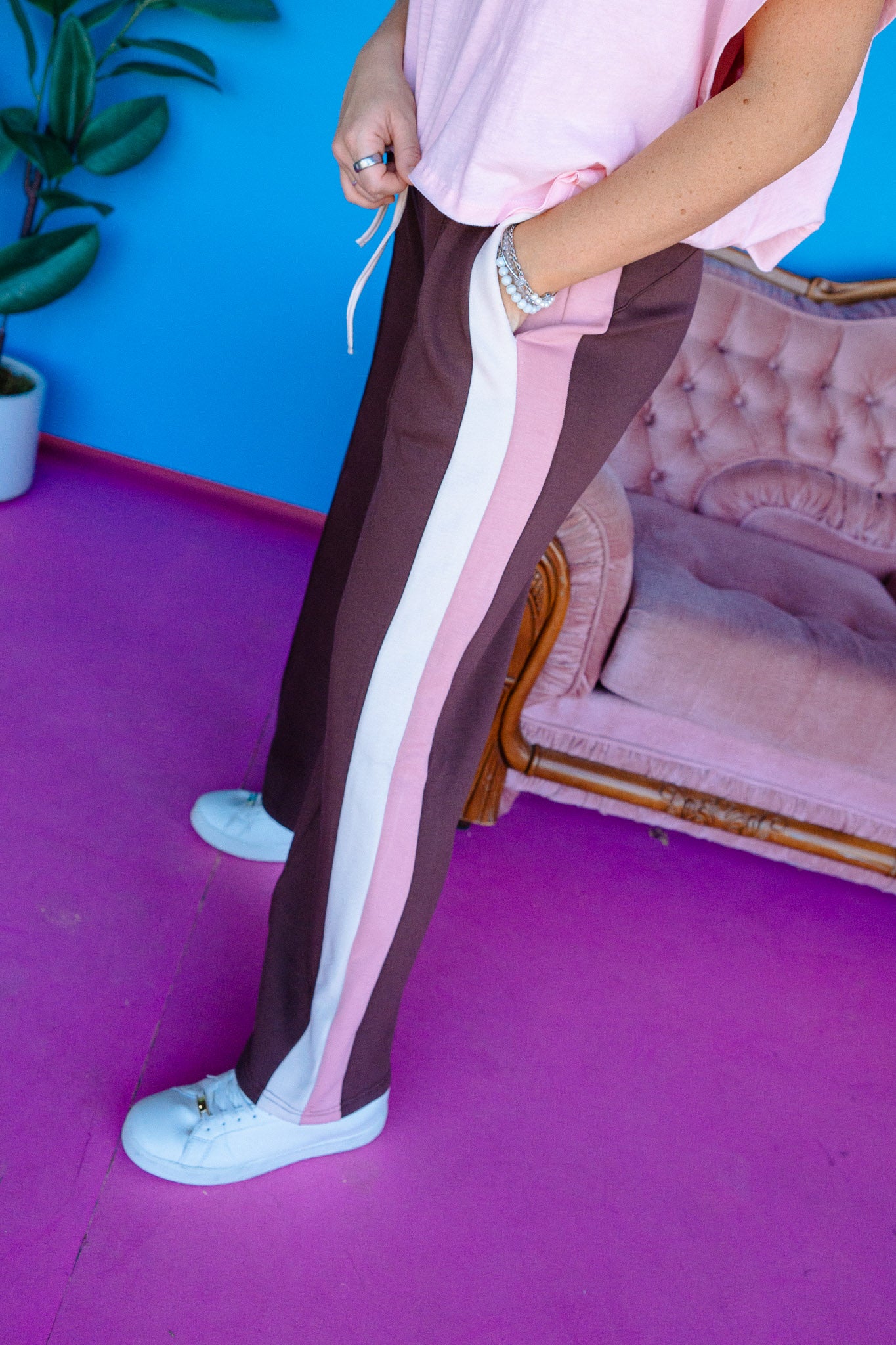 Geena Striped Lounge Pants - Rose Brown + Pink