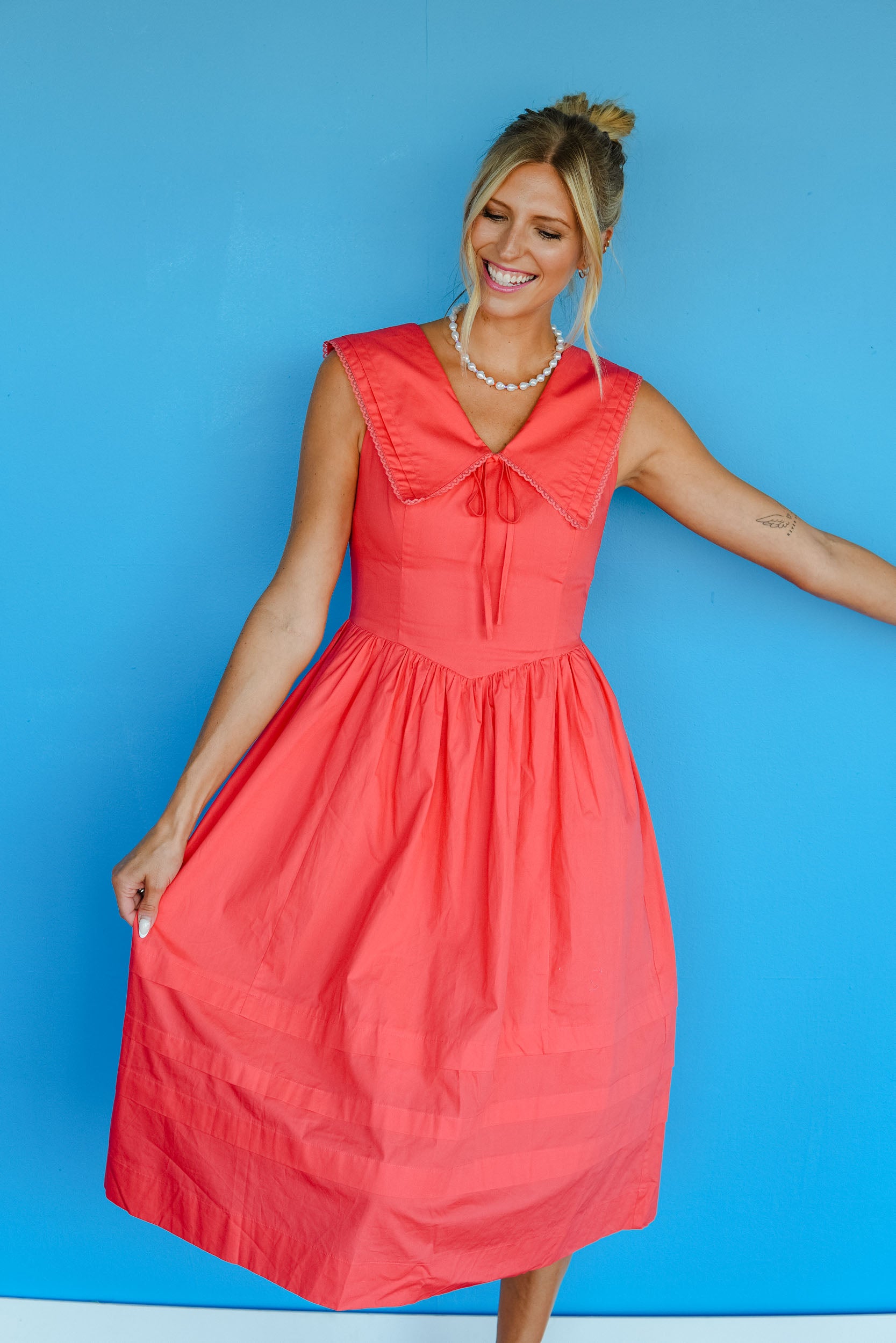 Wrenley Sleeveless Midi Dress - Coral Red