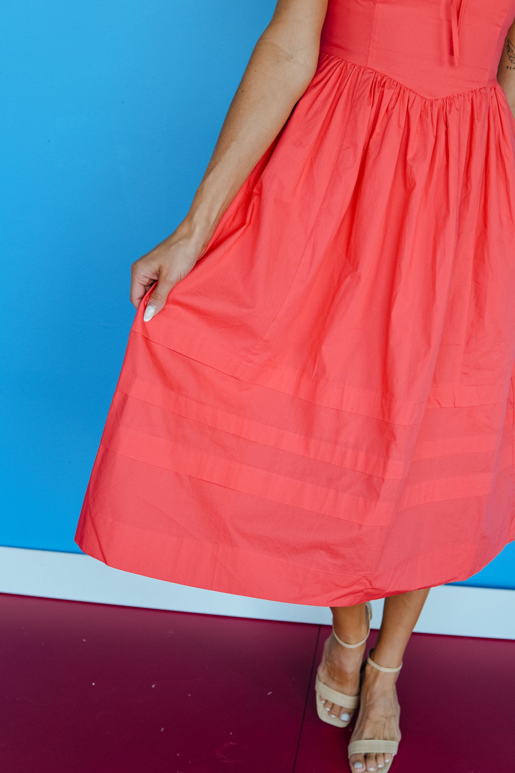 Wrenley Sleeveless Midi Dress - Coral Red