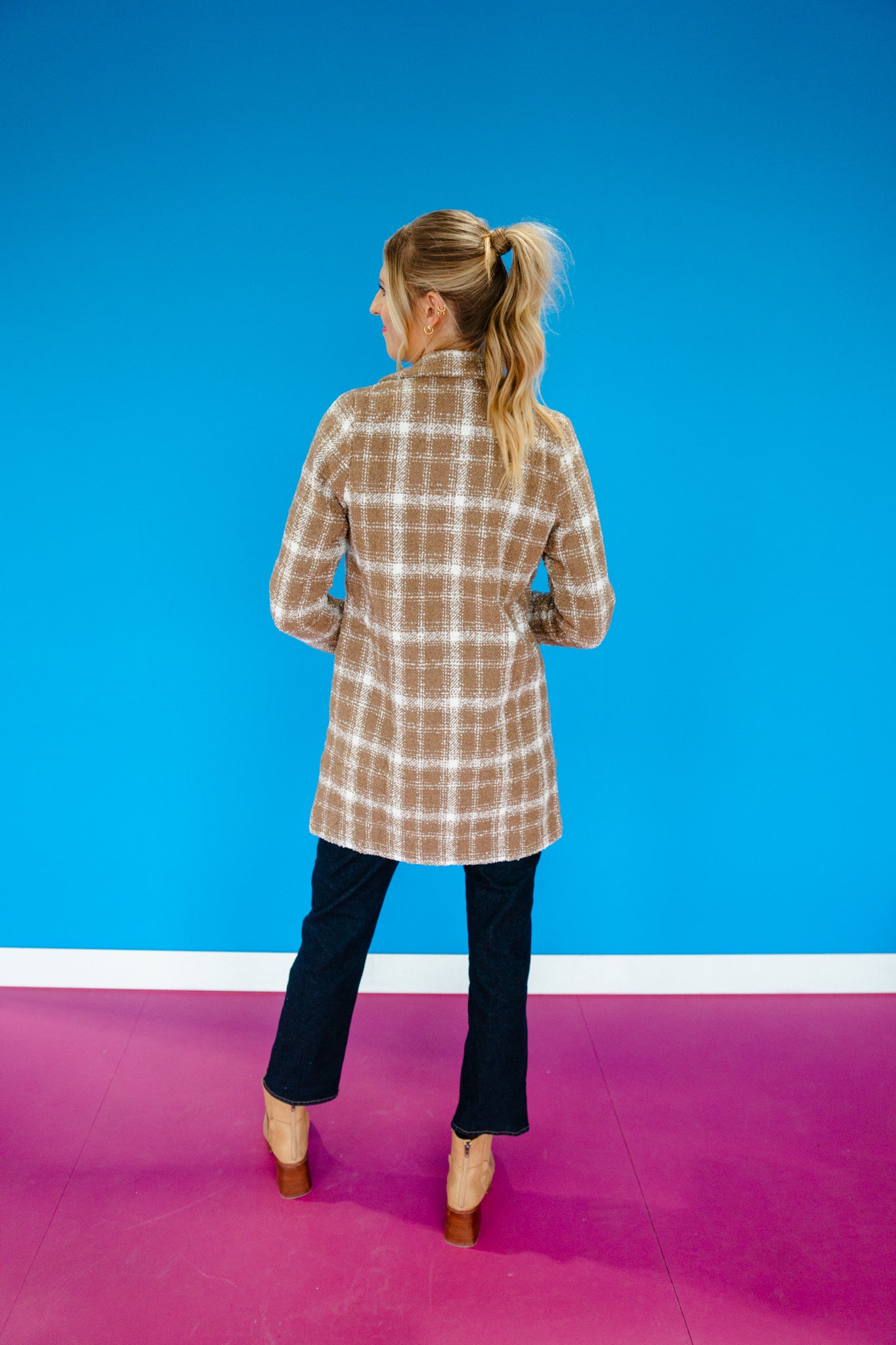 Colleen Plaid Coat - Warm Brown + Cream