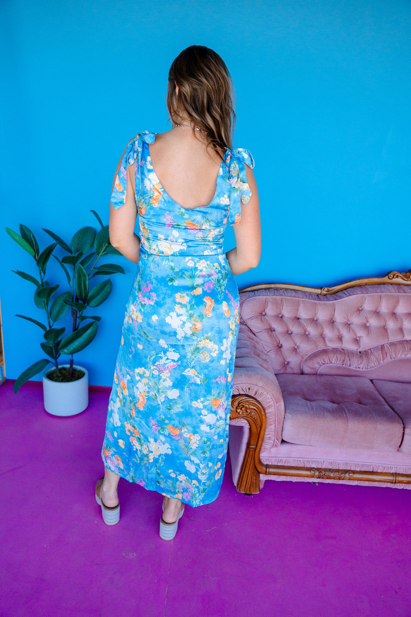 Lover's Lane Satin Midi Dress - Bright Sky Blue Small / Bright Sky Blue
