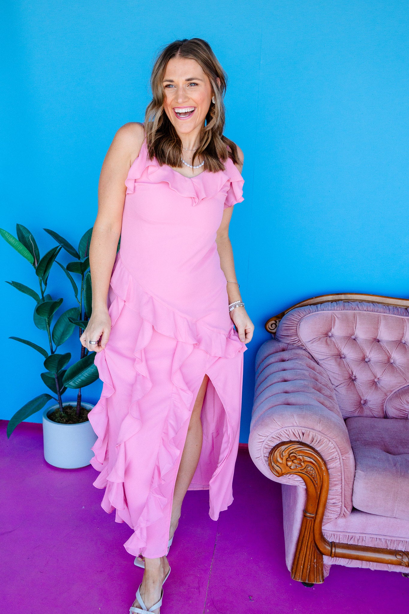 Sicily Skies Ruffle Midi Dress - Clover