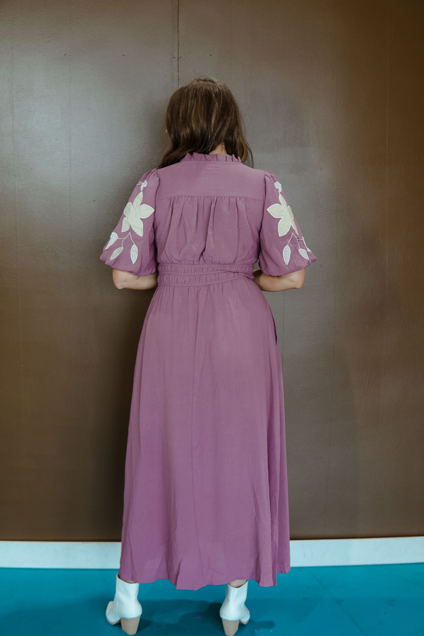 Fall Blooms Embroidered Maxi Dress - Mauve