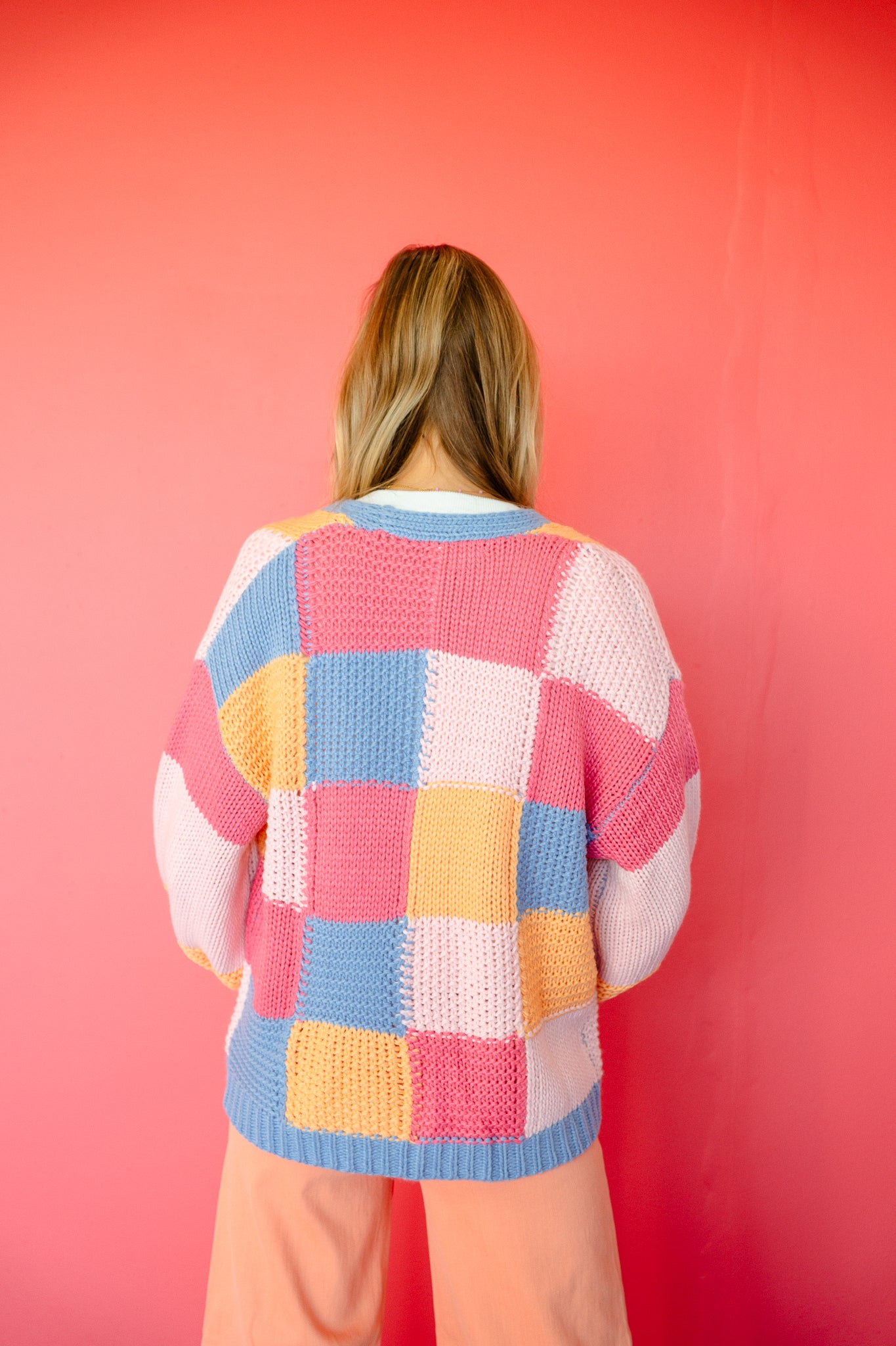 Ginny Colorblock Knit Cardigan - Tangerine, Hyacinth, and Pink