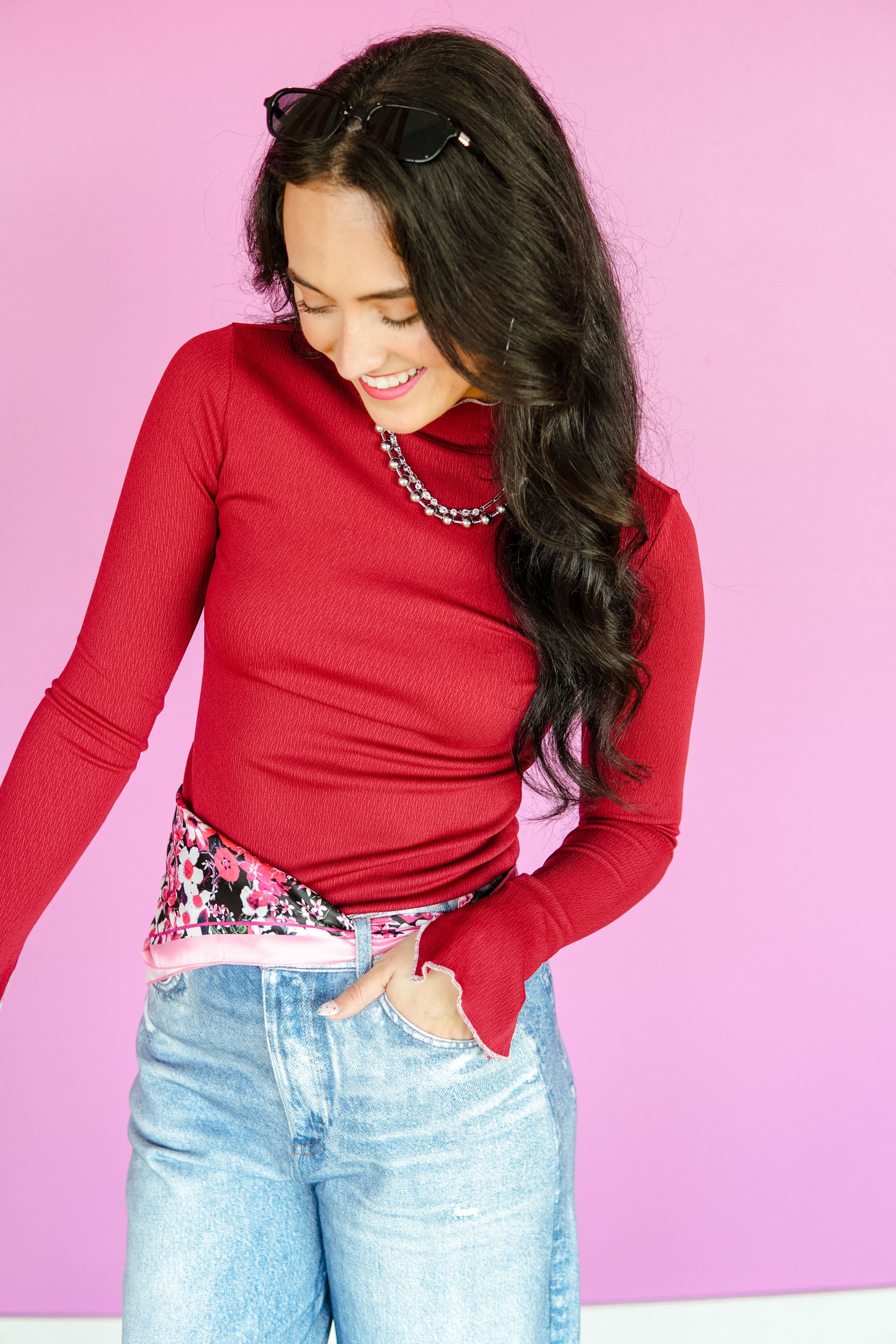 [Ellevate Basics] Avila Lettuce Edge Mock Neck Top