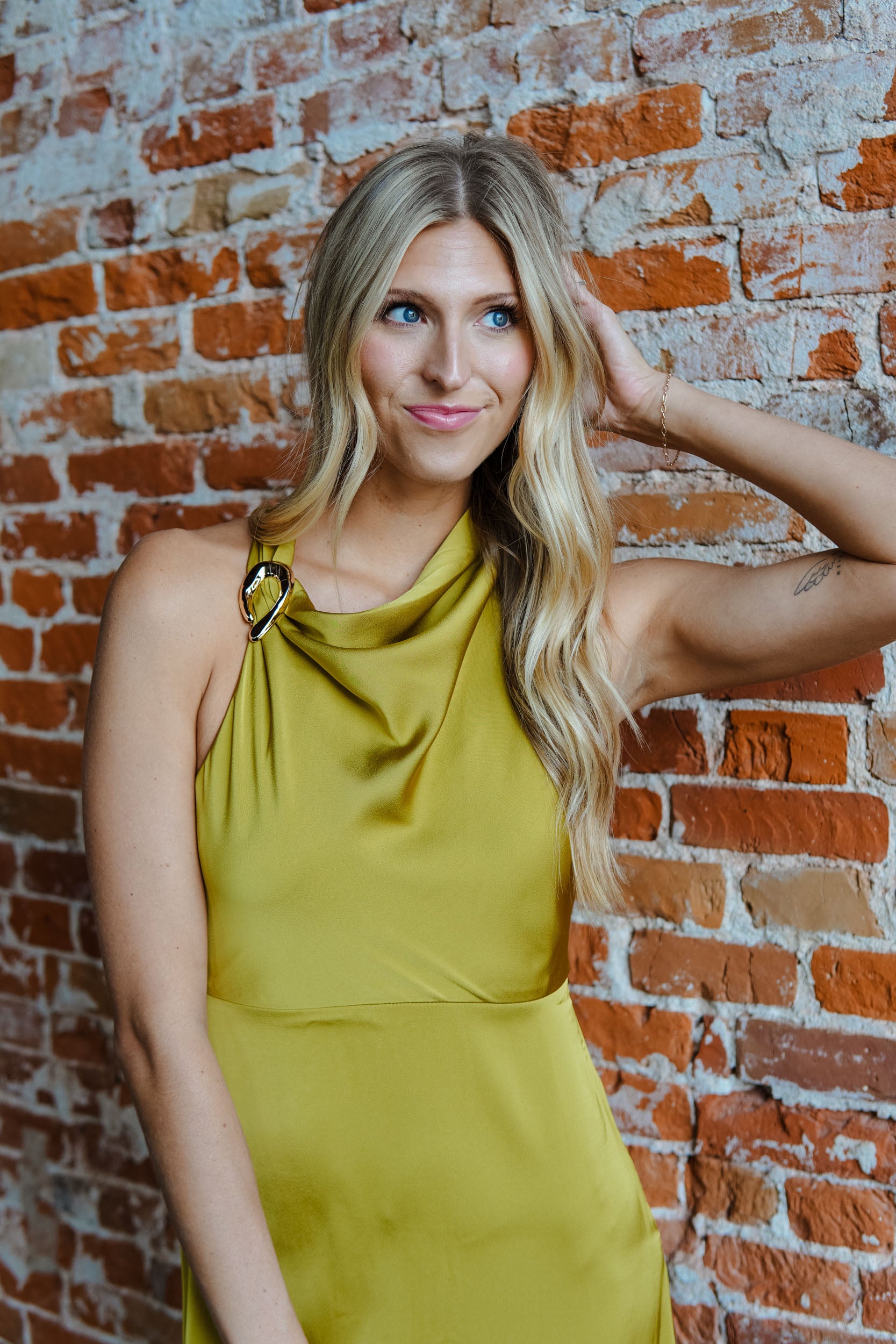 In The Moment Satin Midi Dress - Chartreuse