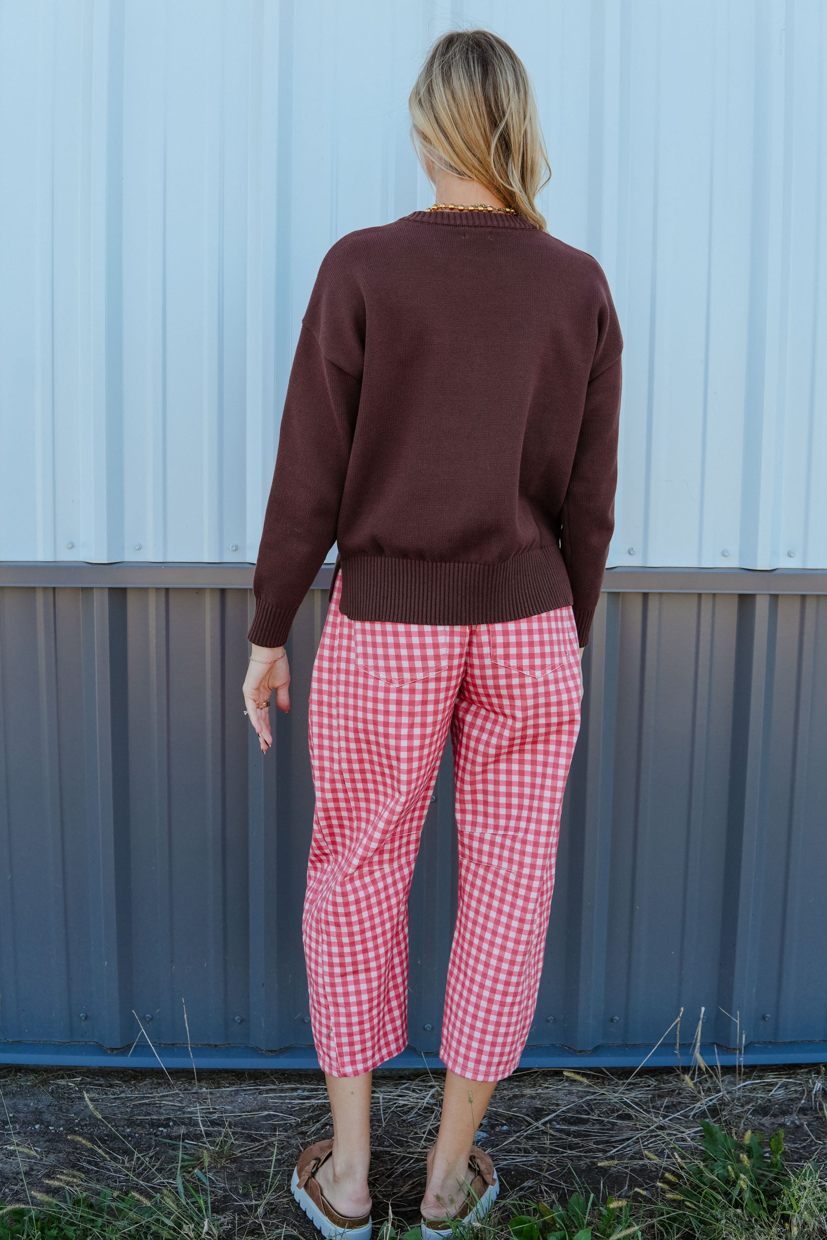 Sweet Talk Gingham Barrel Pants - Musk Pink
