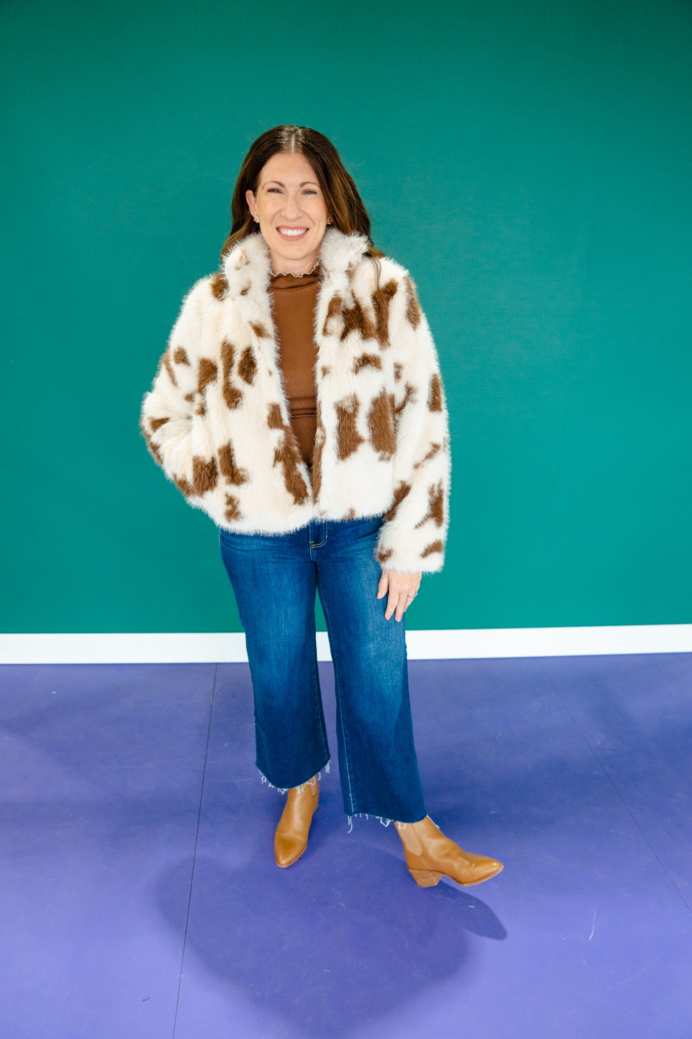 Paris Faux Fur Jacket - Cream + Chocolate