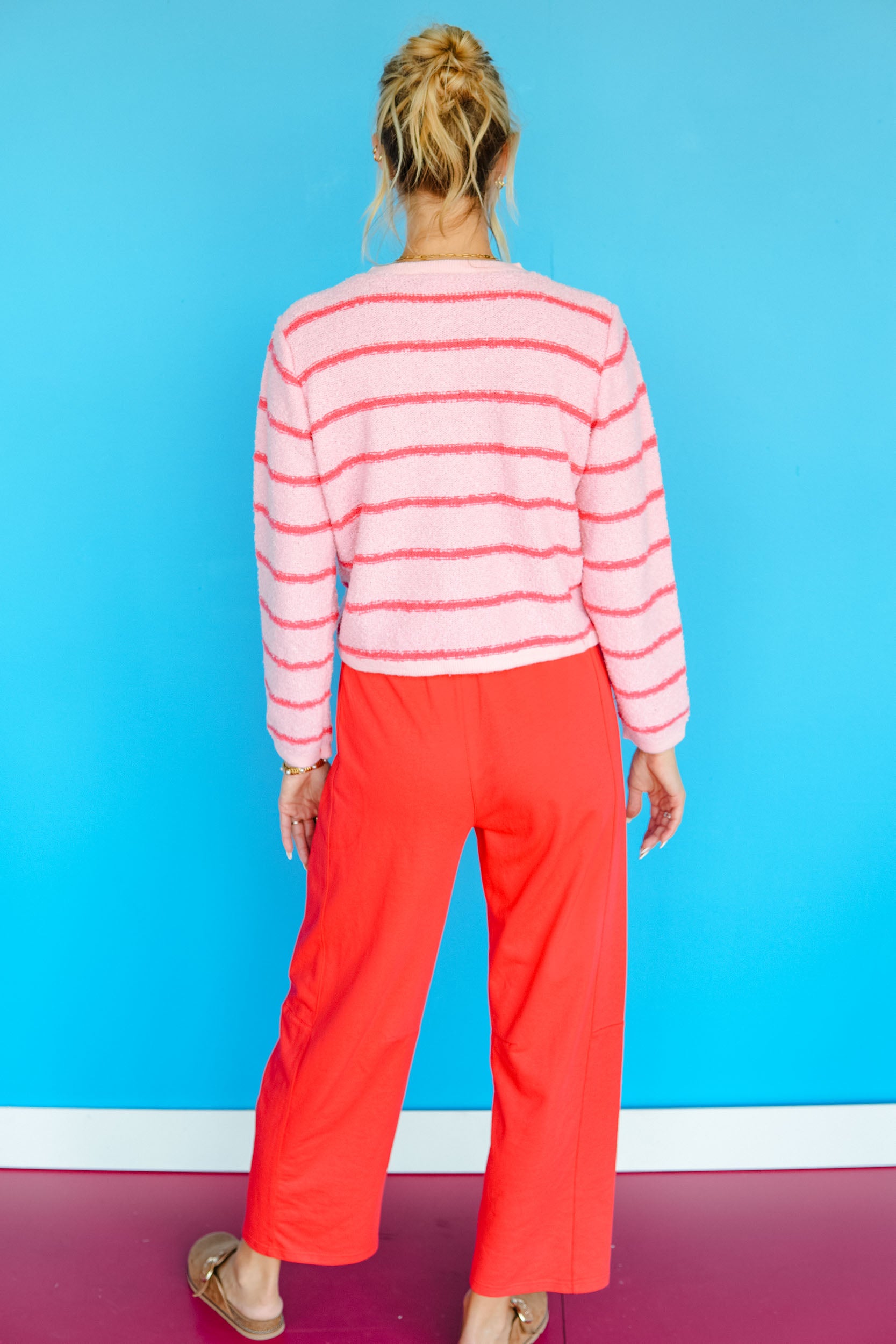 Comfort Zone Striped Cardigan - Geranium Pink + Flamingo
