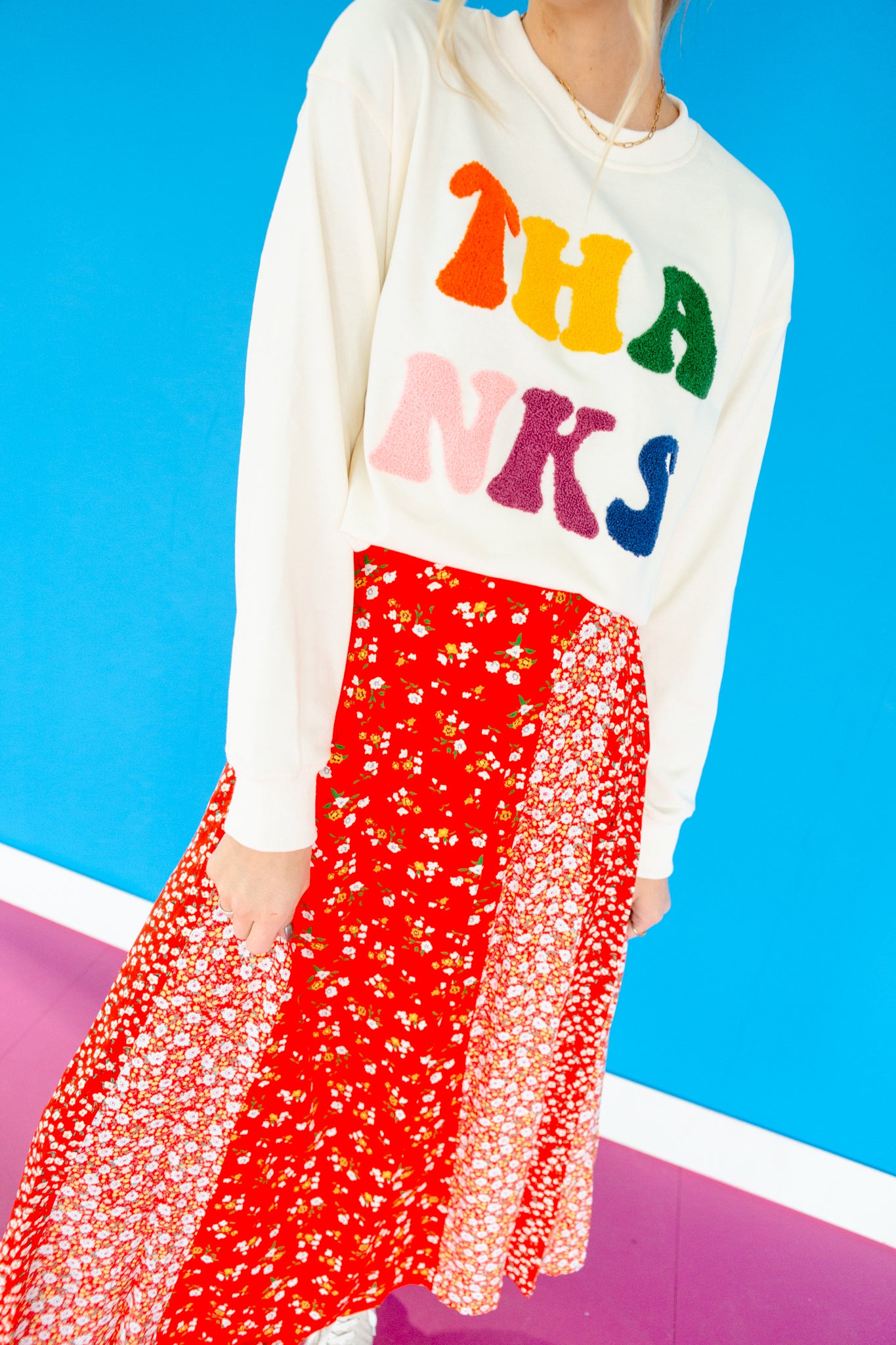 Give Thanks Sweatshirt - Cream + Multi Color