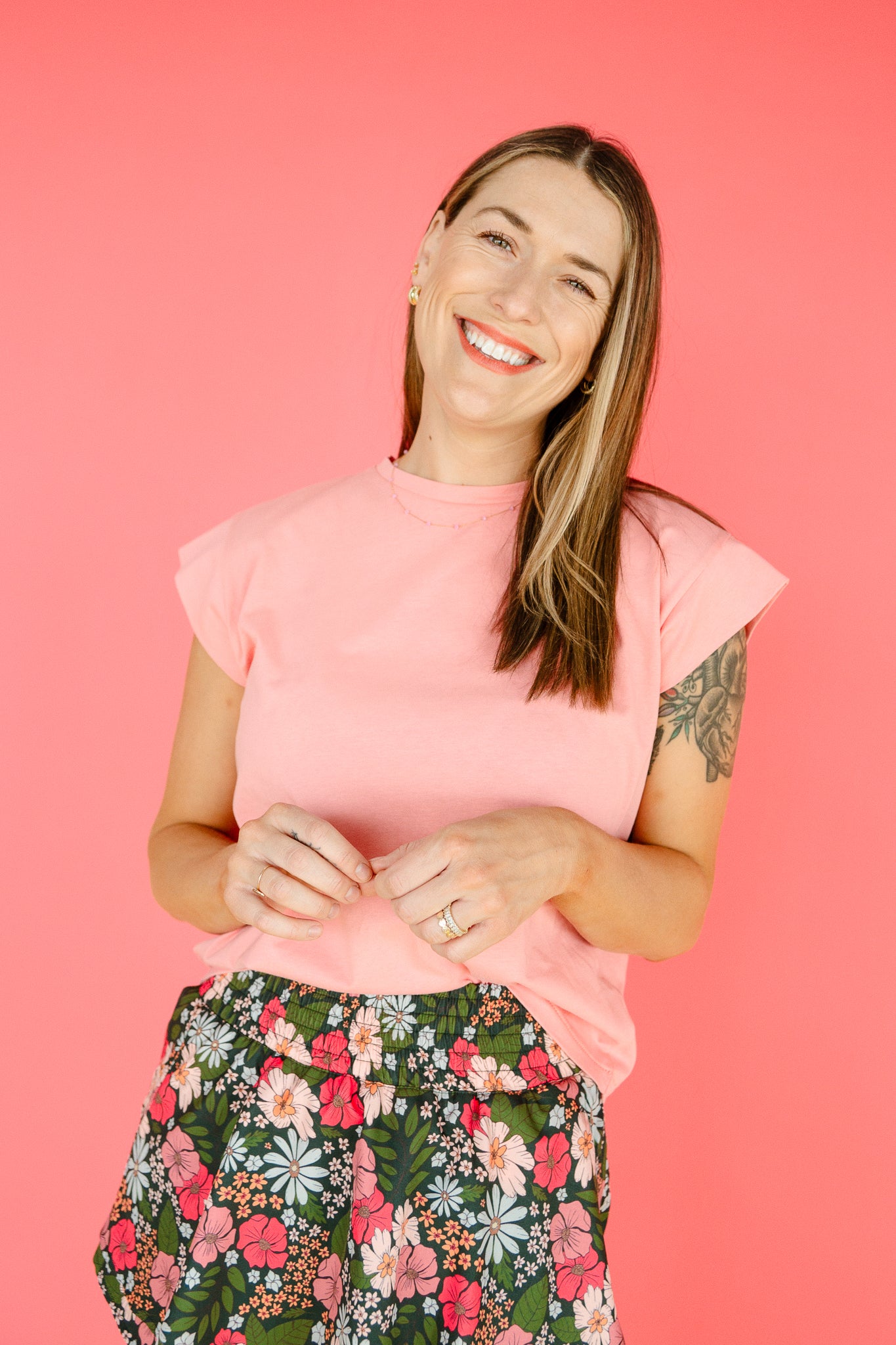 Robbie Cap Sleeve Tee - Coral