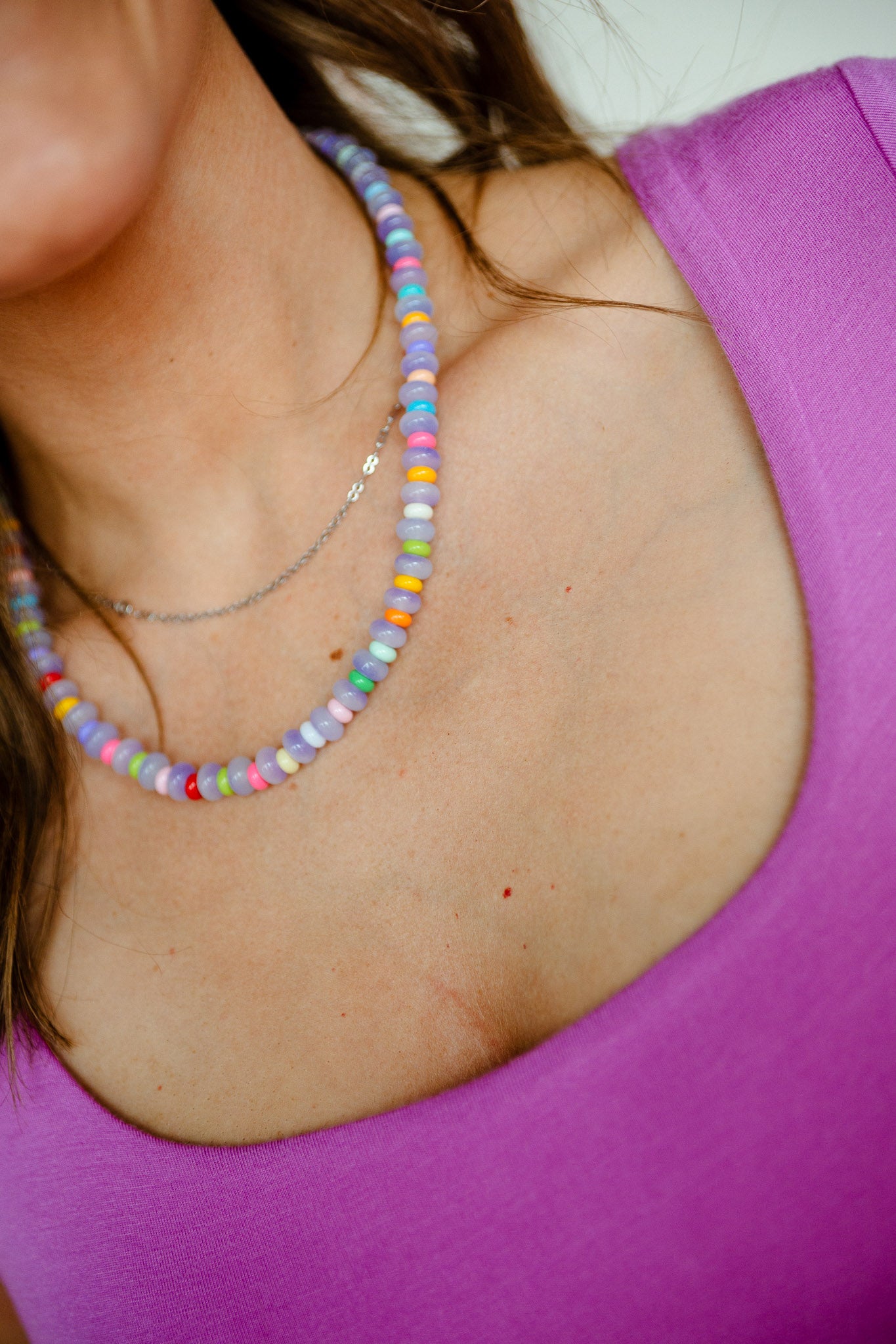 [Treasure Jewels] Happy Vibes Beaded Necklace - Purple Combo
