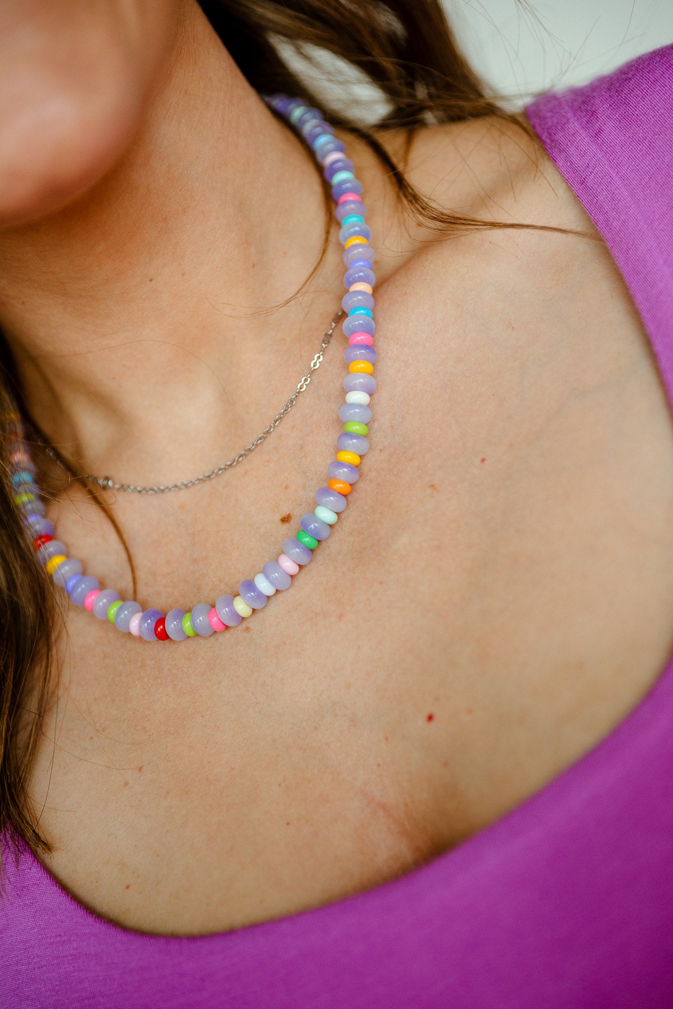 [Treasure Jewels] Happy Vibes Beaded Necklace - Purple Combo
