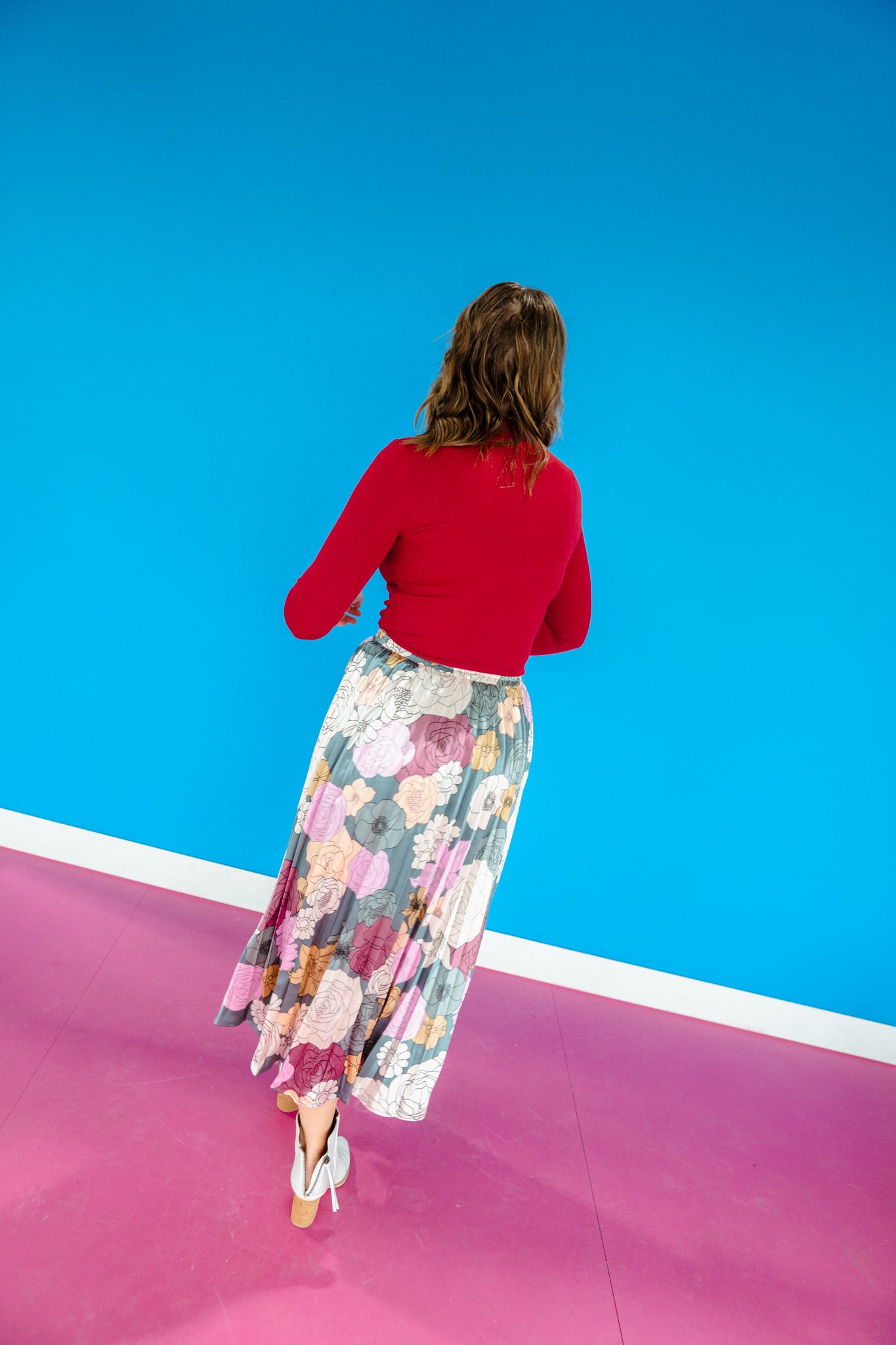 Bella Floral Pleated Maxi Skirt - Lavender + Cool Green