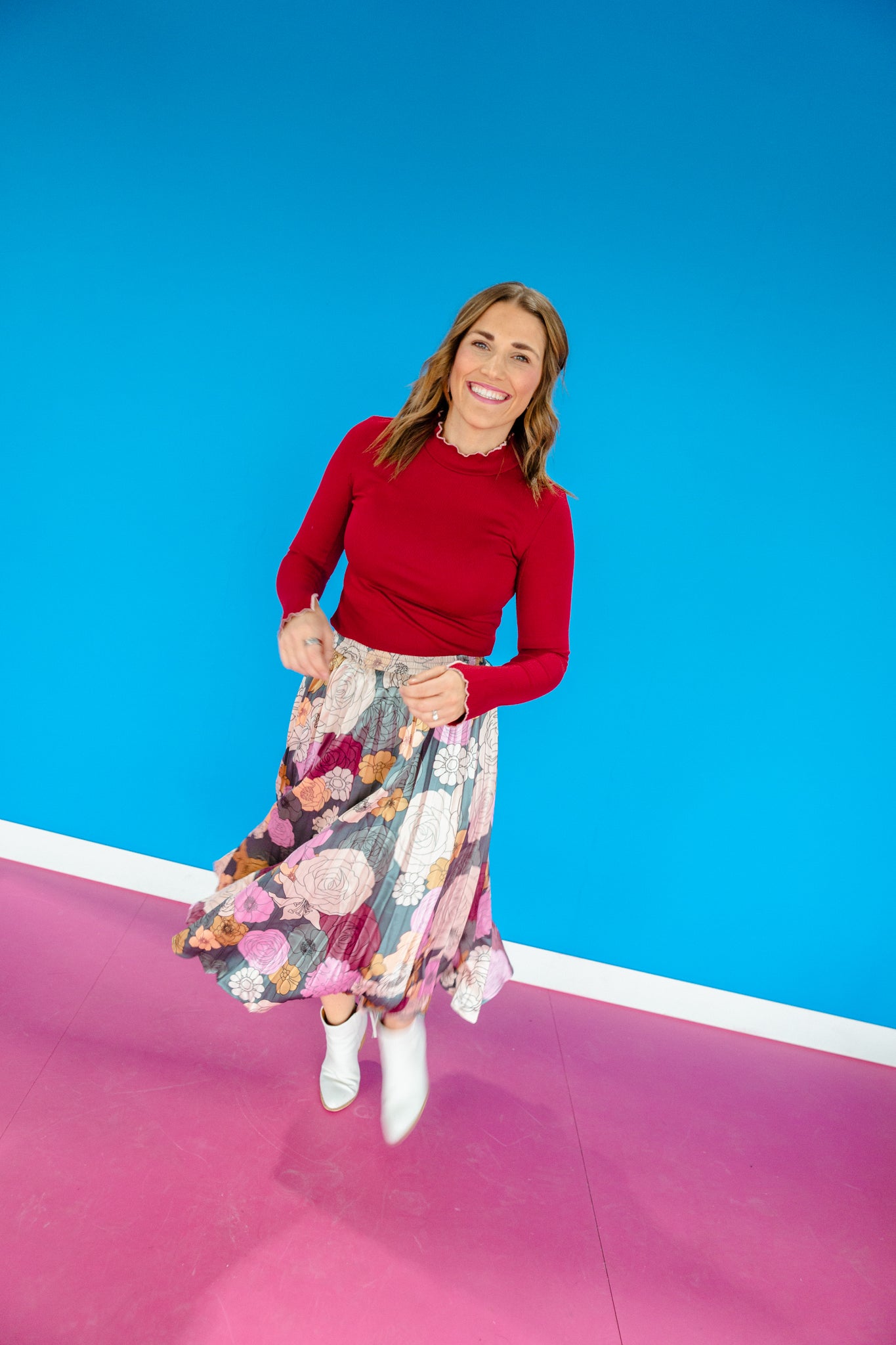 Bella Floral Pleated Maxi Skirt - Lavender + Cool Green